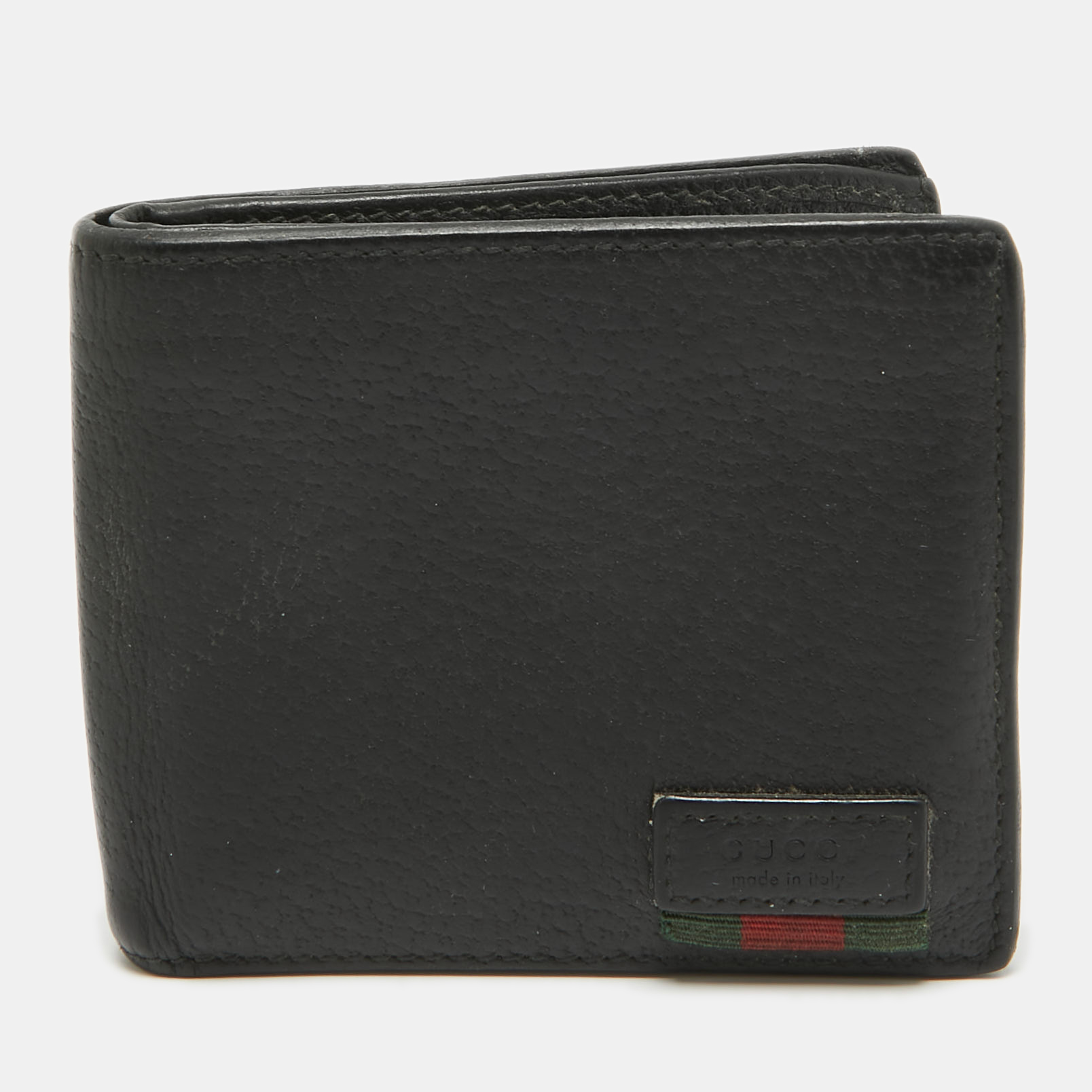 Pre-owned Gucci Black Leather Web Bifold Wallet