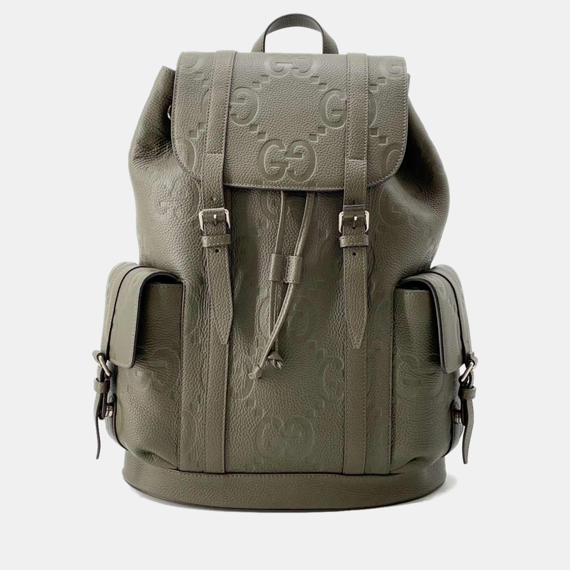 

Gucci Green Leather Jumbo GG Embossed Backpack