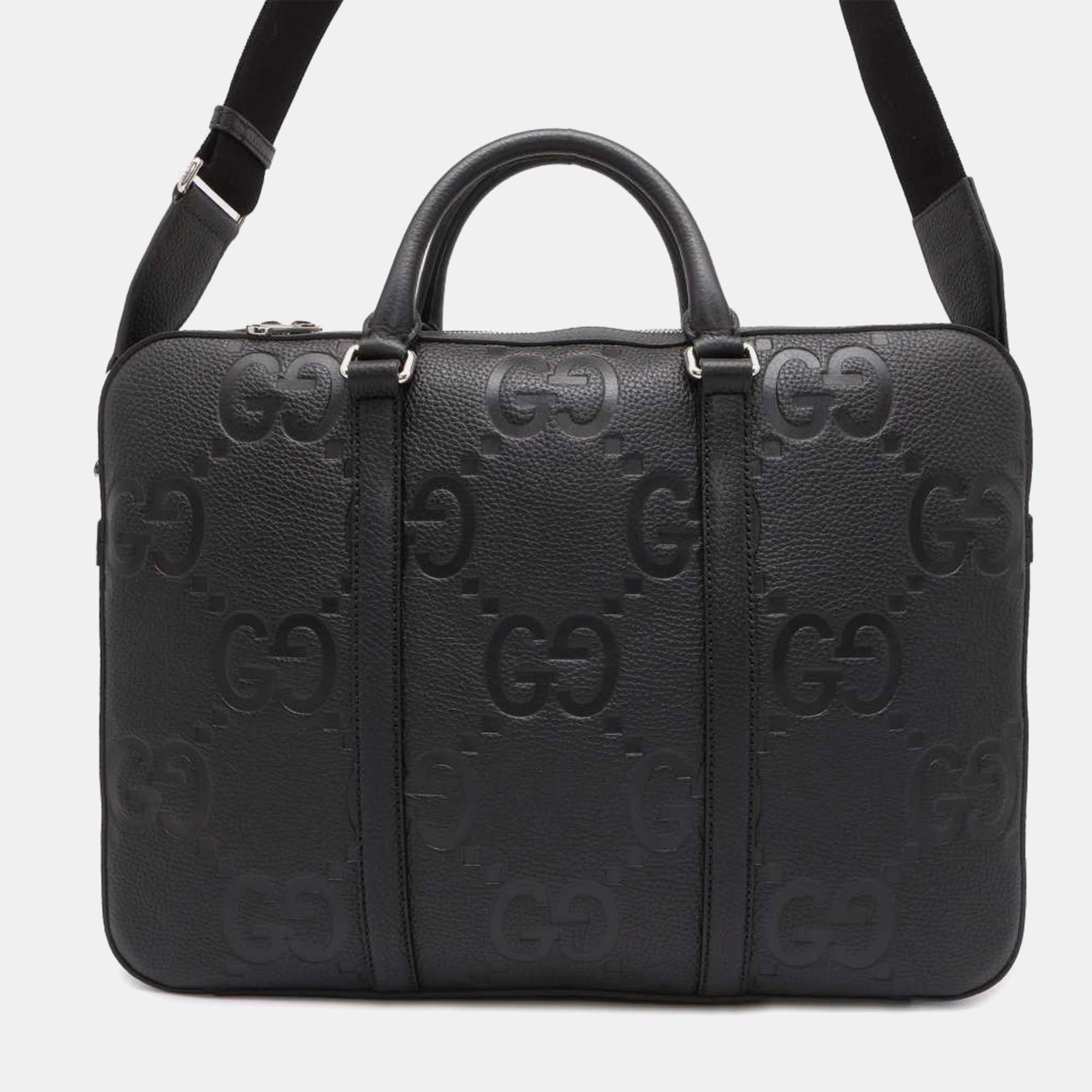 

Gucci Black Leather Jumbo GG Briefcase