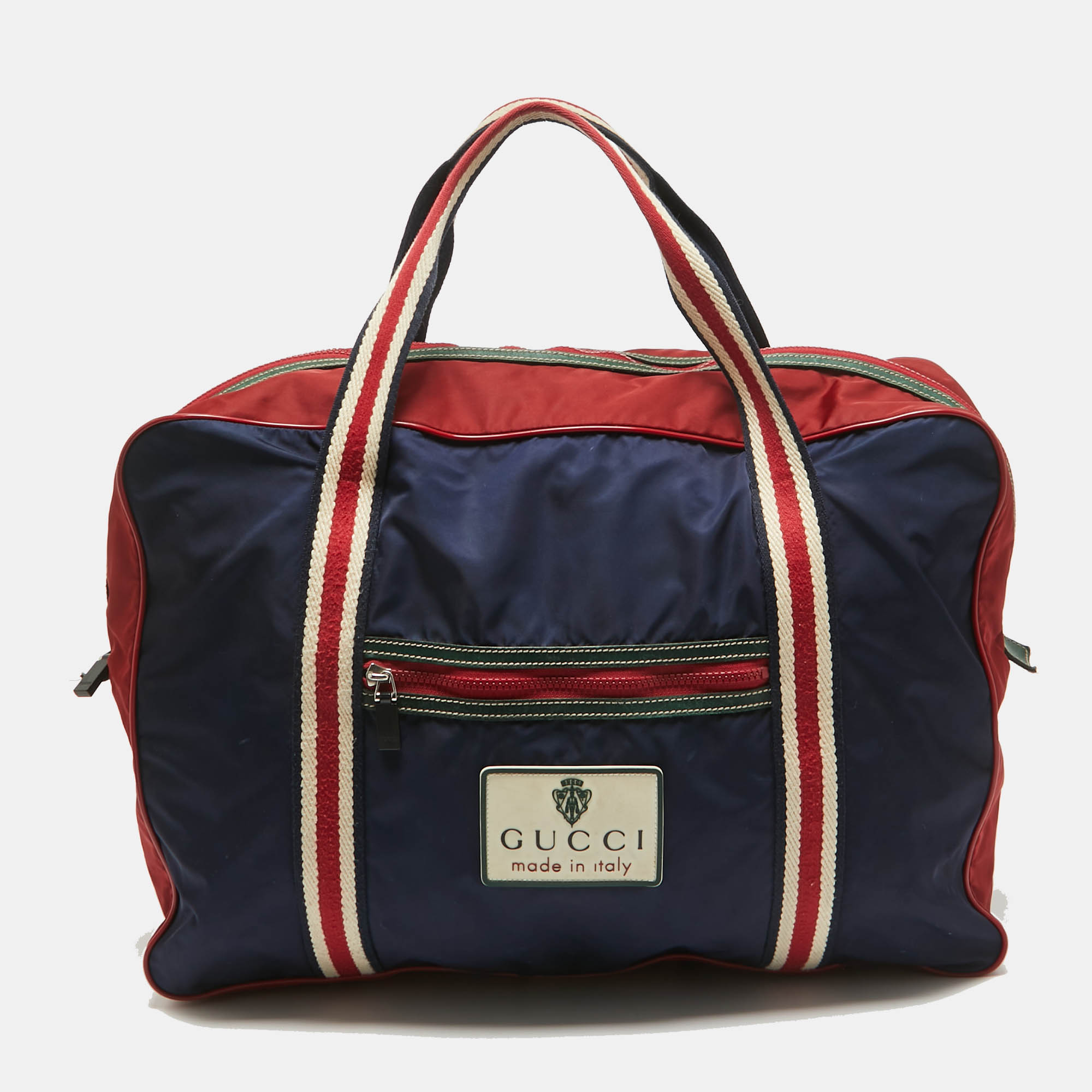 

Gucci Red/Dark Blue Nylon Logo Travel Bag