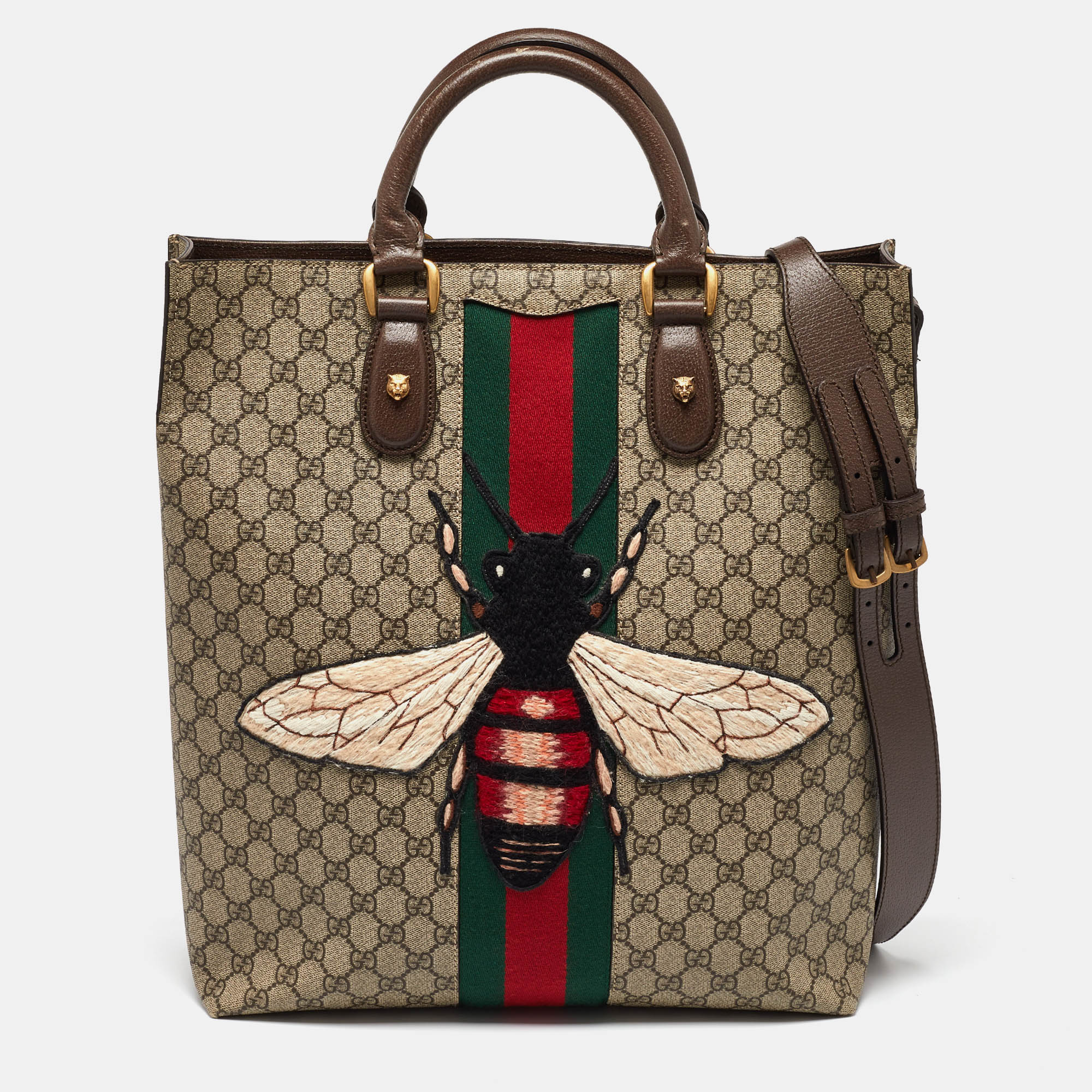 

Gucci Beige GG Supreme Canvas and Leather Animalier Vertical Tote, Brown