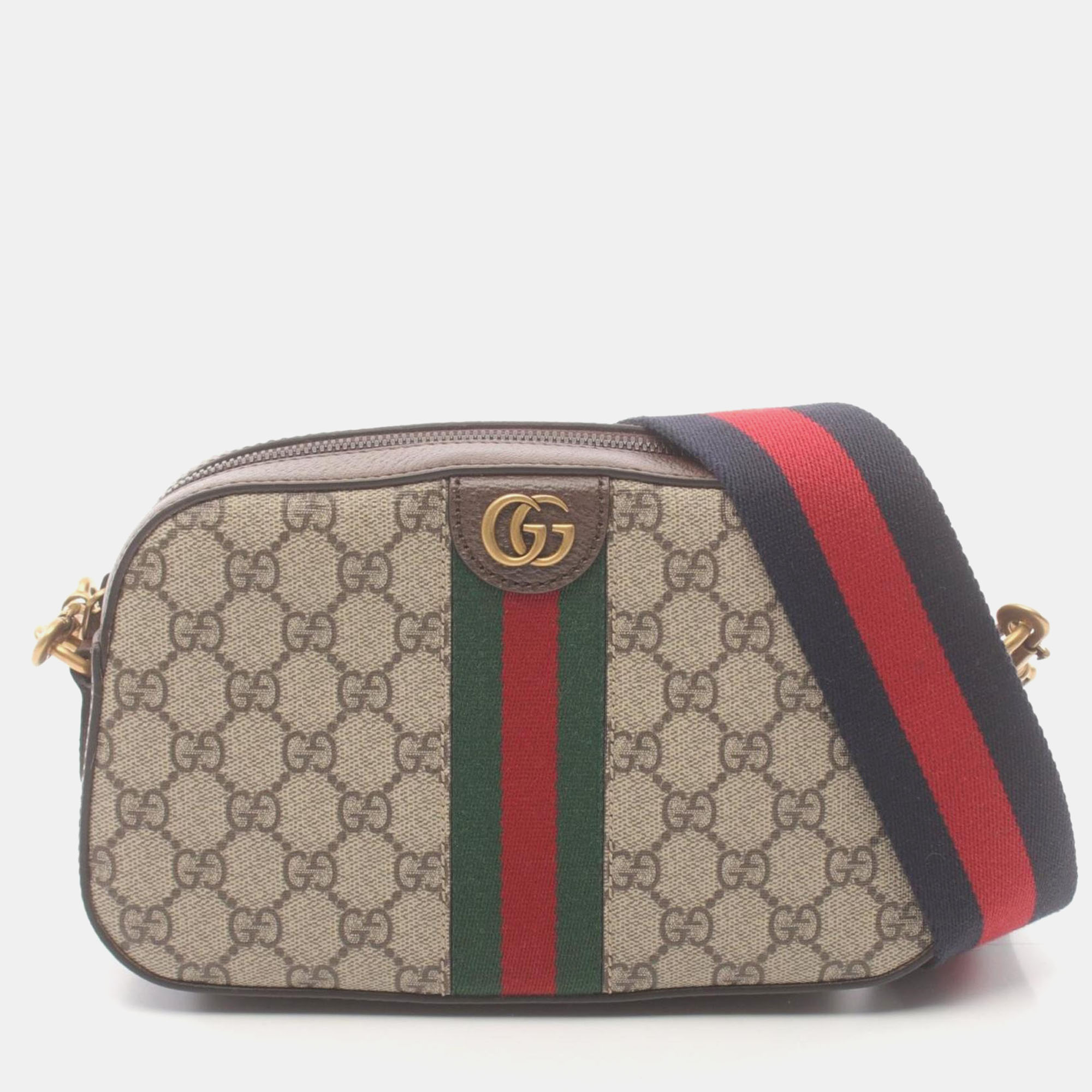 Pre-owned Gucci Beige Brown Multicolor Coated Canvas Leather Ophidia Gg Supreme Small Crossbody Bag