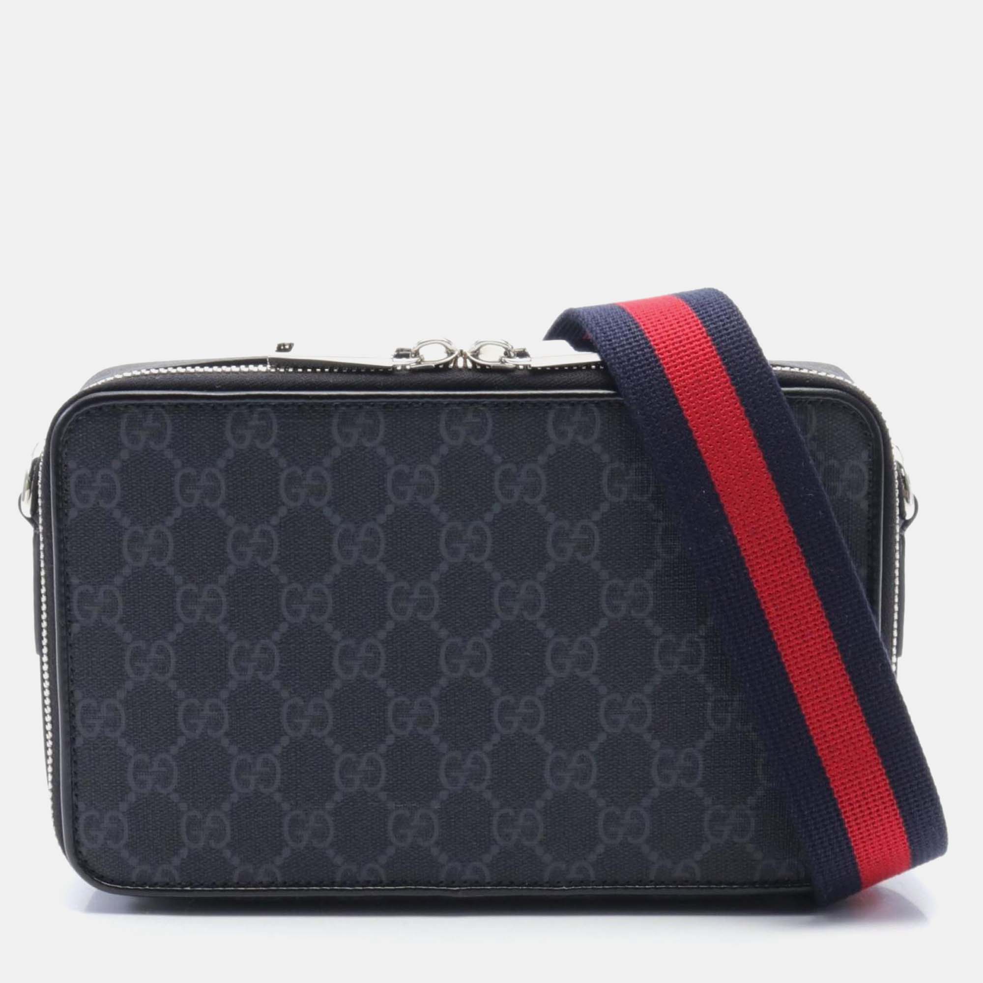 

Gucci Black Coated Canvas Leather GG Supreme Shoulder Bag