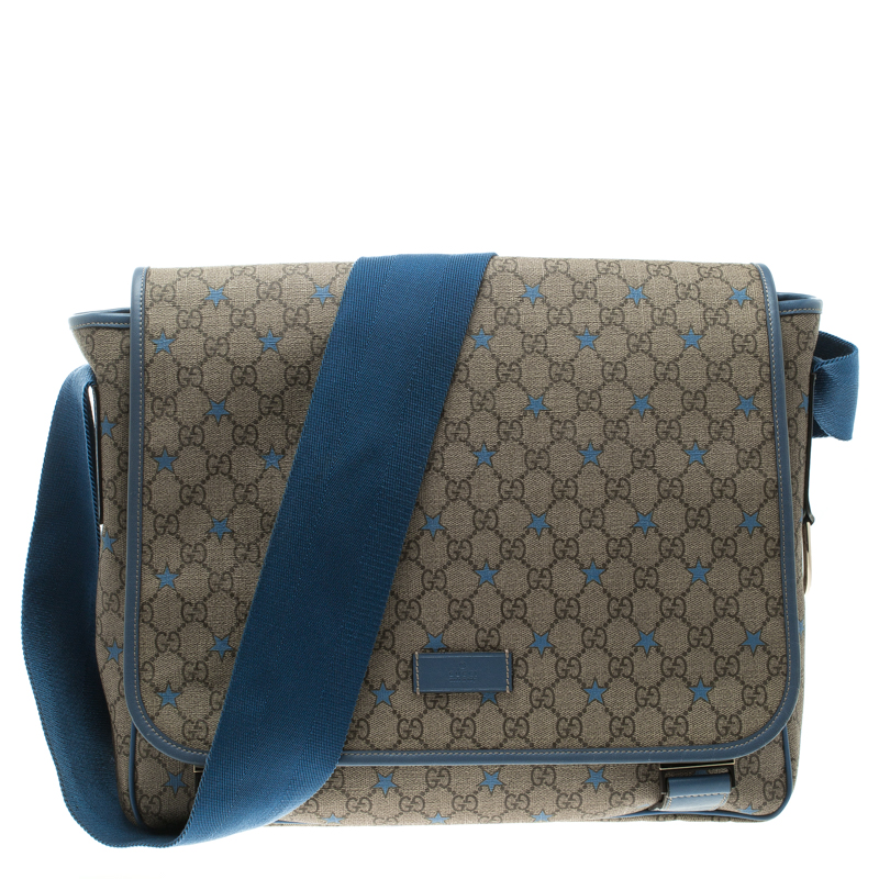 Gucci GG Beige/Light Blue Coated Canvas Star Diaper Messenger Bag