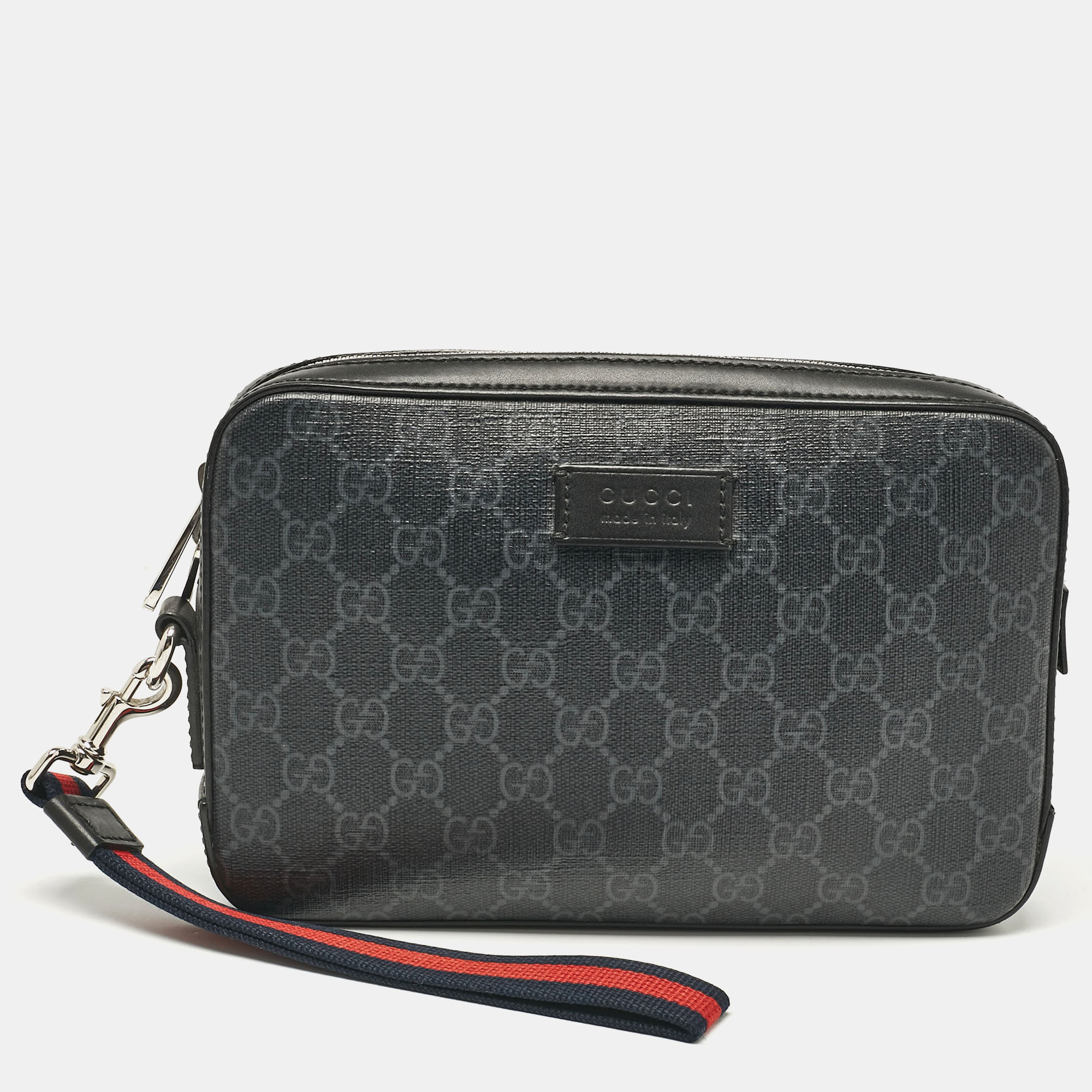 

Gucci Black GG Supreme Canvas Wristlet Pouch