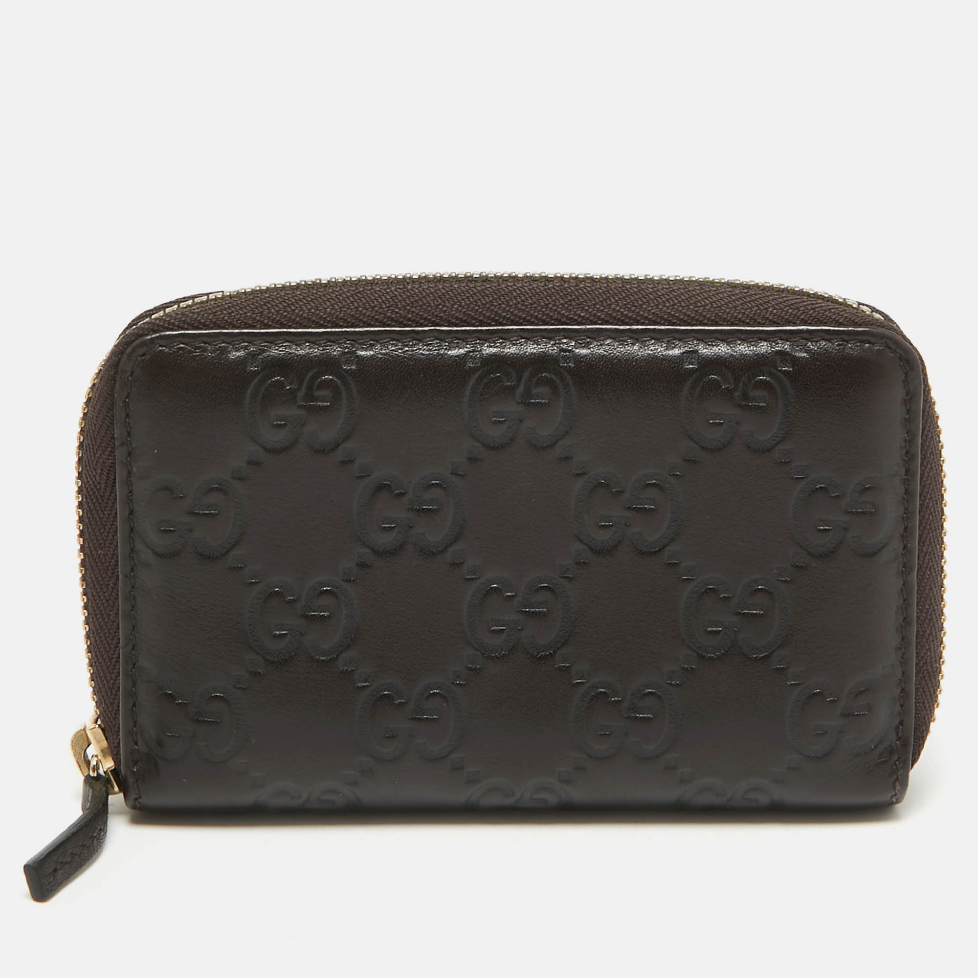 

Gucci Black Guccissima Leather Zip Around Card Case, Brown