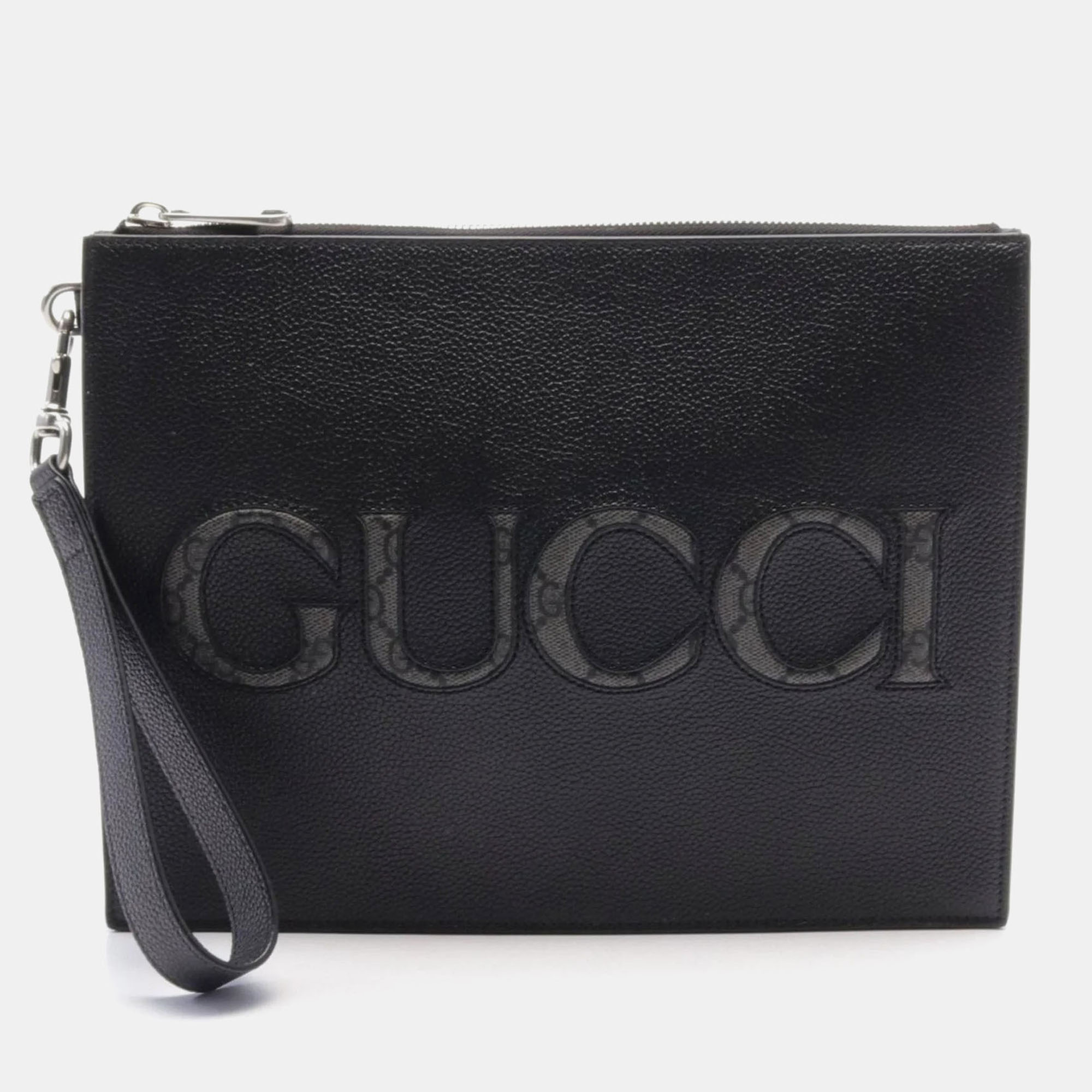 

Gucci Leather Coated Canvas Black GG Supreme Clutch Bag