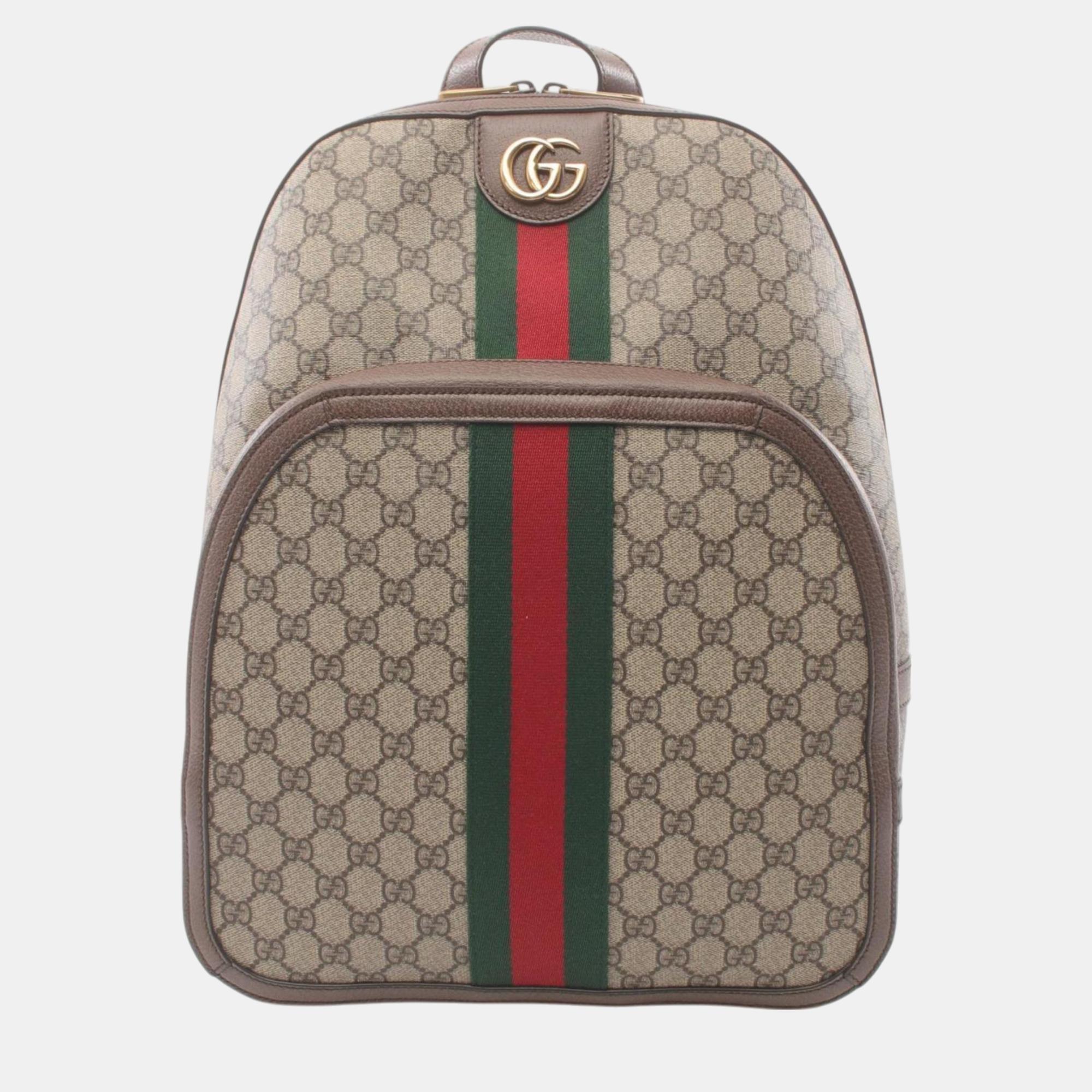 

Gucci Beige Brown Multicolor Coated Canvas Leather Ophidia Gg Supreme Medium Backpack