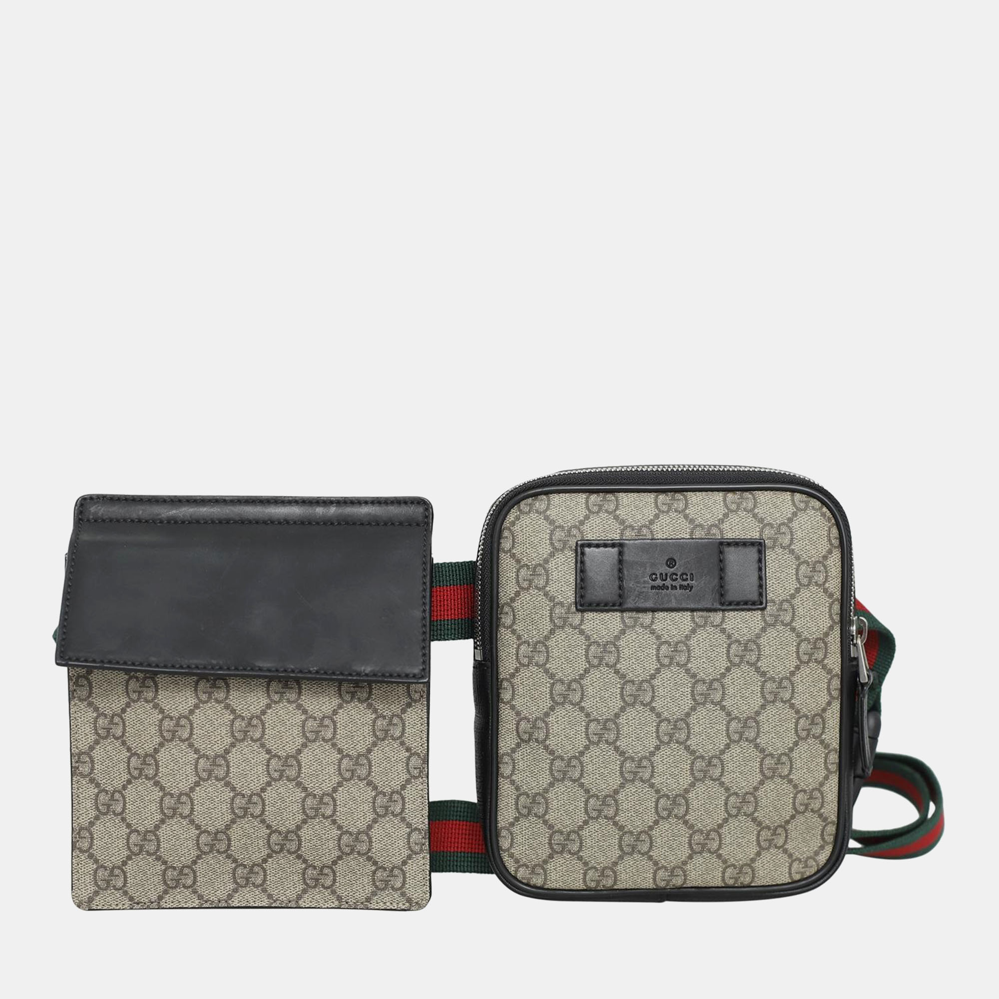 

Gucci GG Supreme Double Pocket Belt Bag, Black