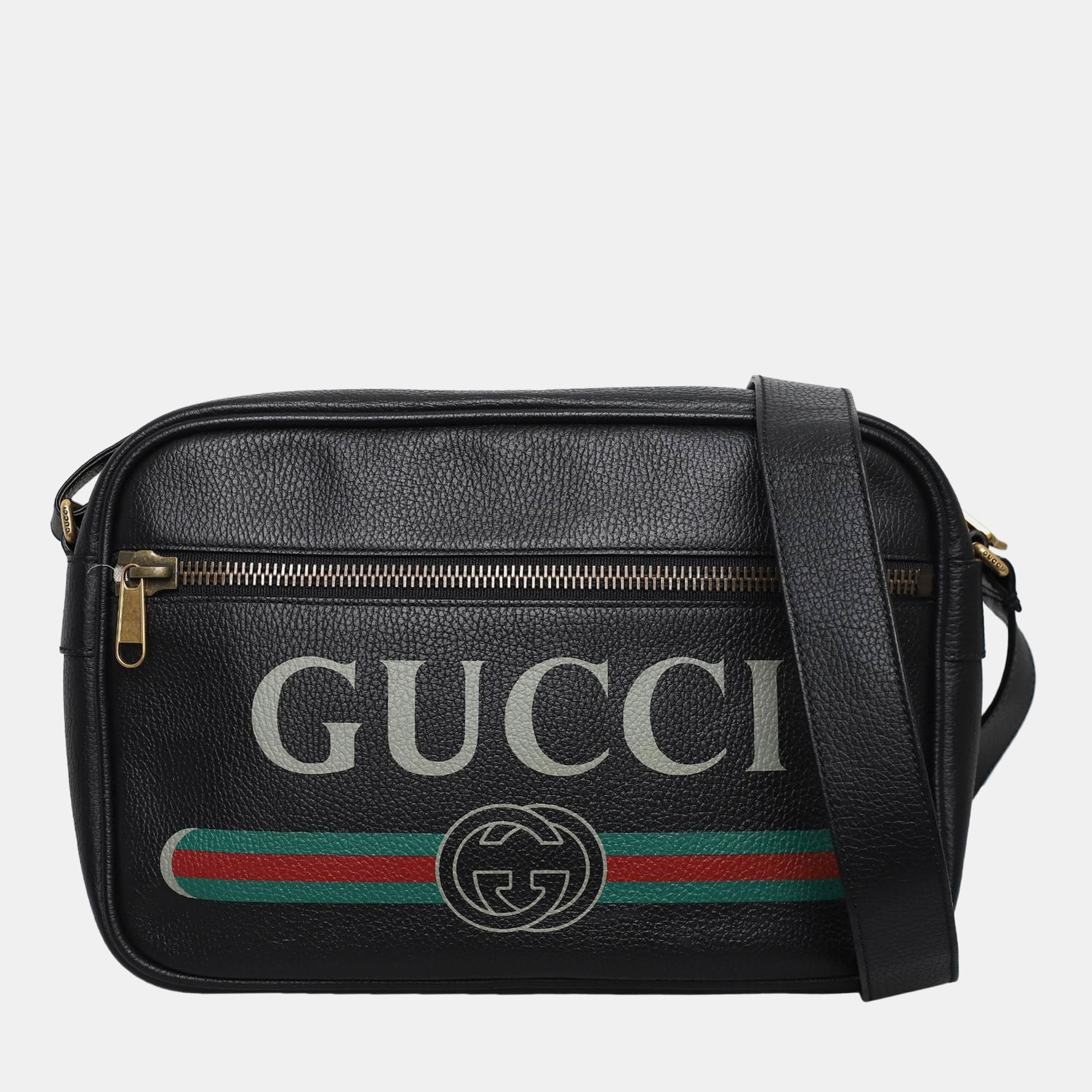 

Gucci Logo Leather Messenger Bag, Black