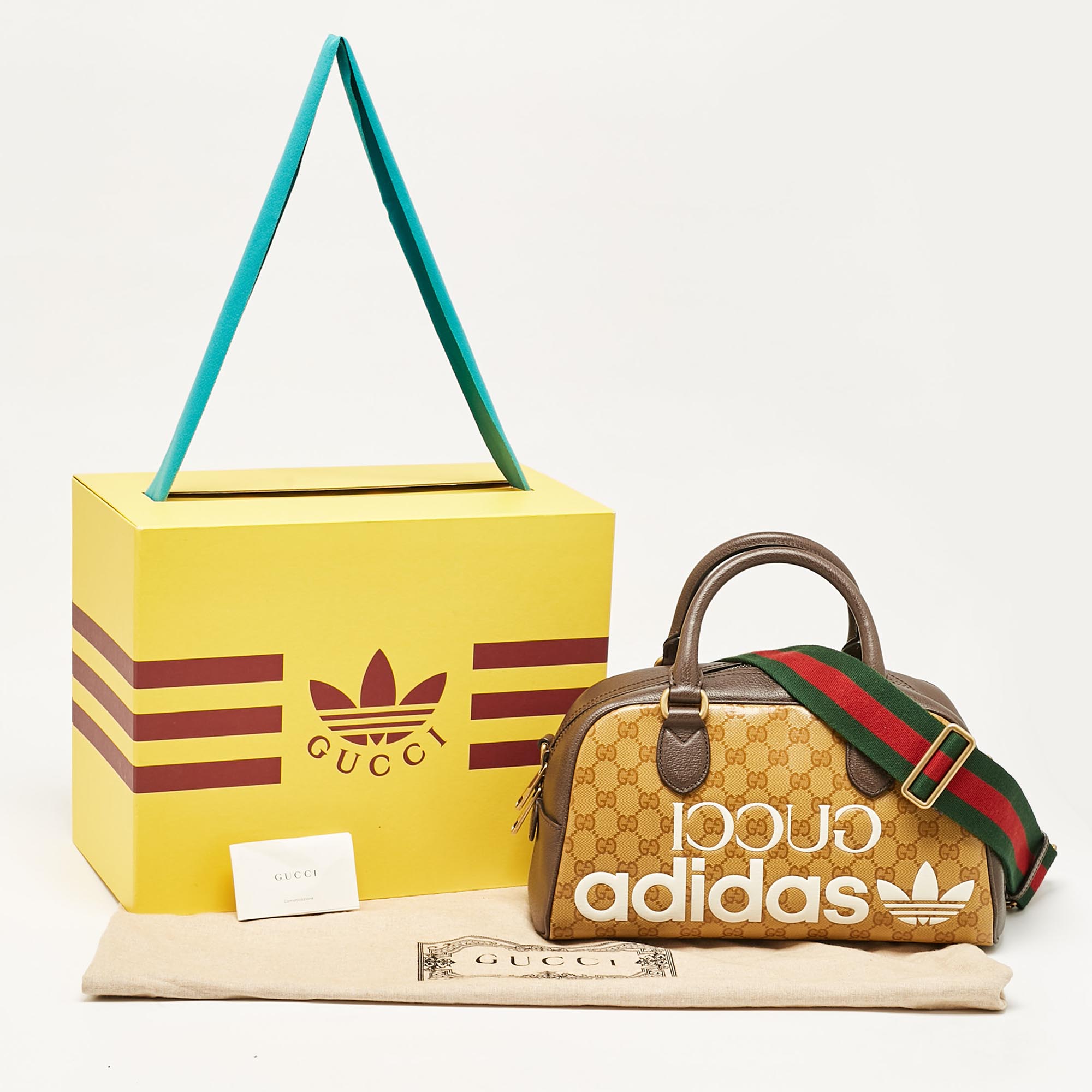 Gucci x Adidas Brown/Beige GG Crystal Canvas and Leather Mini Duffle Bag 11