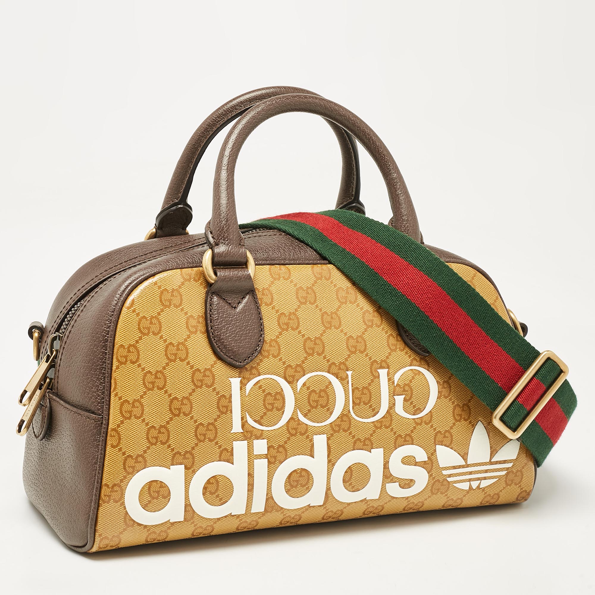 Gucci x Adidas Brown/Beige GG Crystal Canvas and Leather Mini Duffle Bag 3