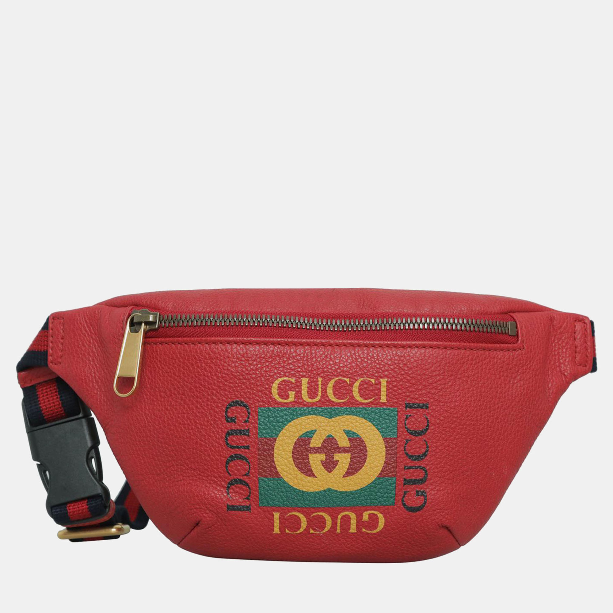 

Gucci Red Leather Logo Print Belt Bag