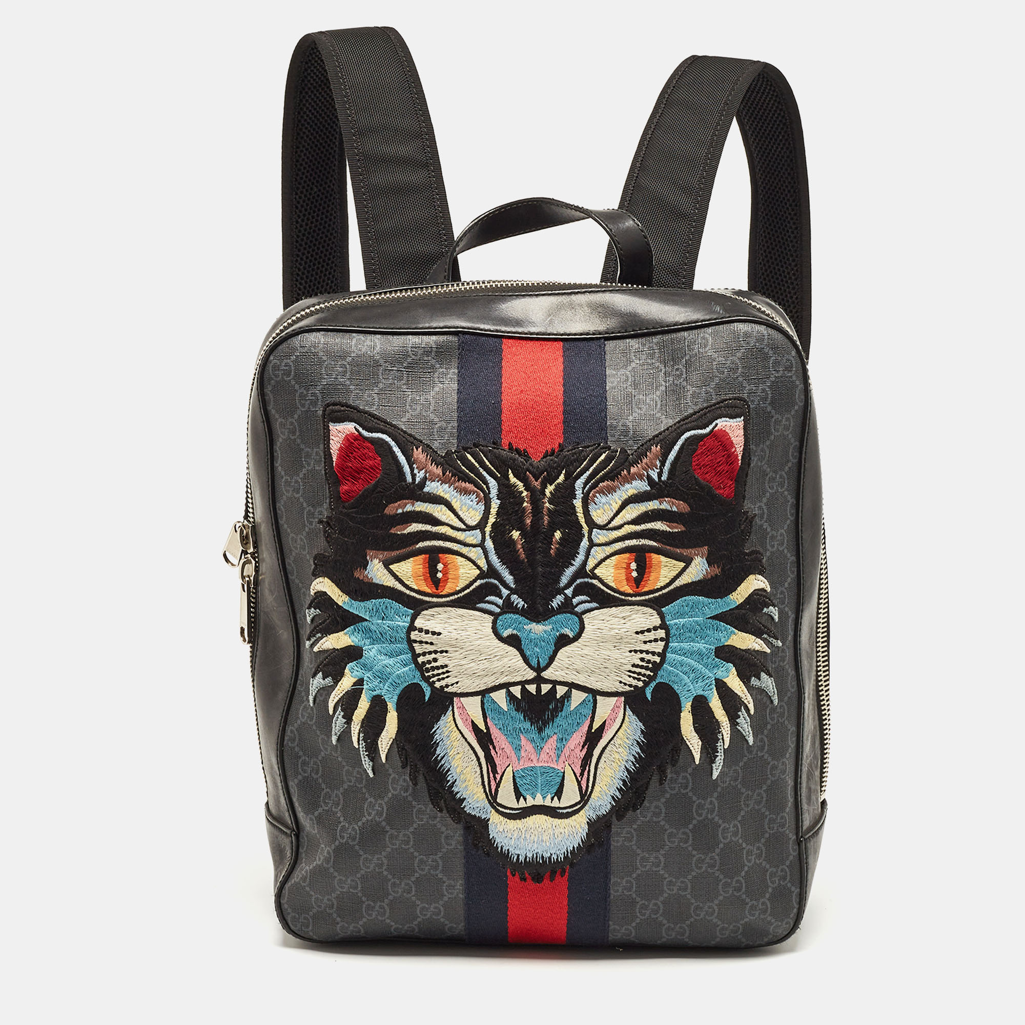 

Gucci Black GG Supreme Canvas and Leather Angry Cat Backpack