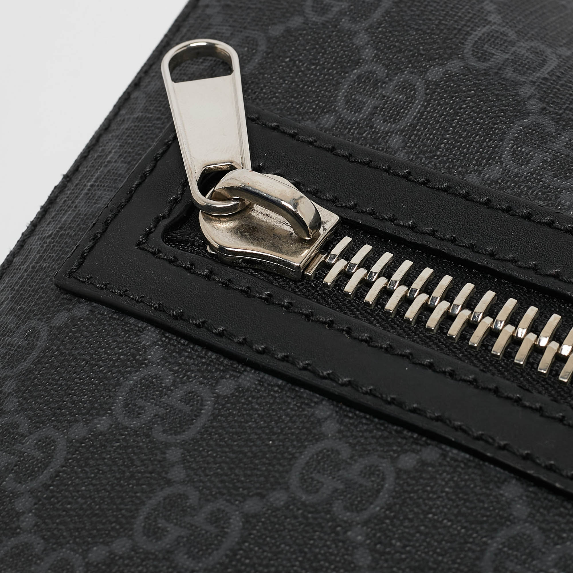Gucci Black GG Supreme Canvas and Leather Flat Messenger Bag 