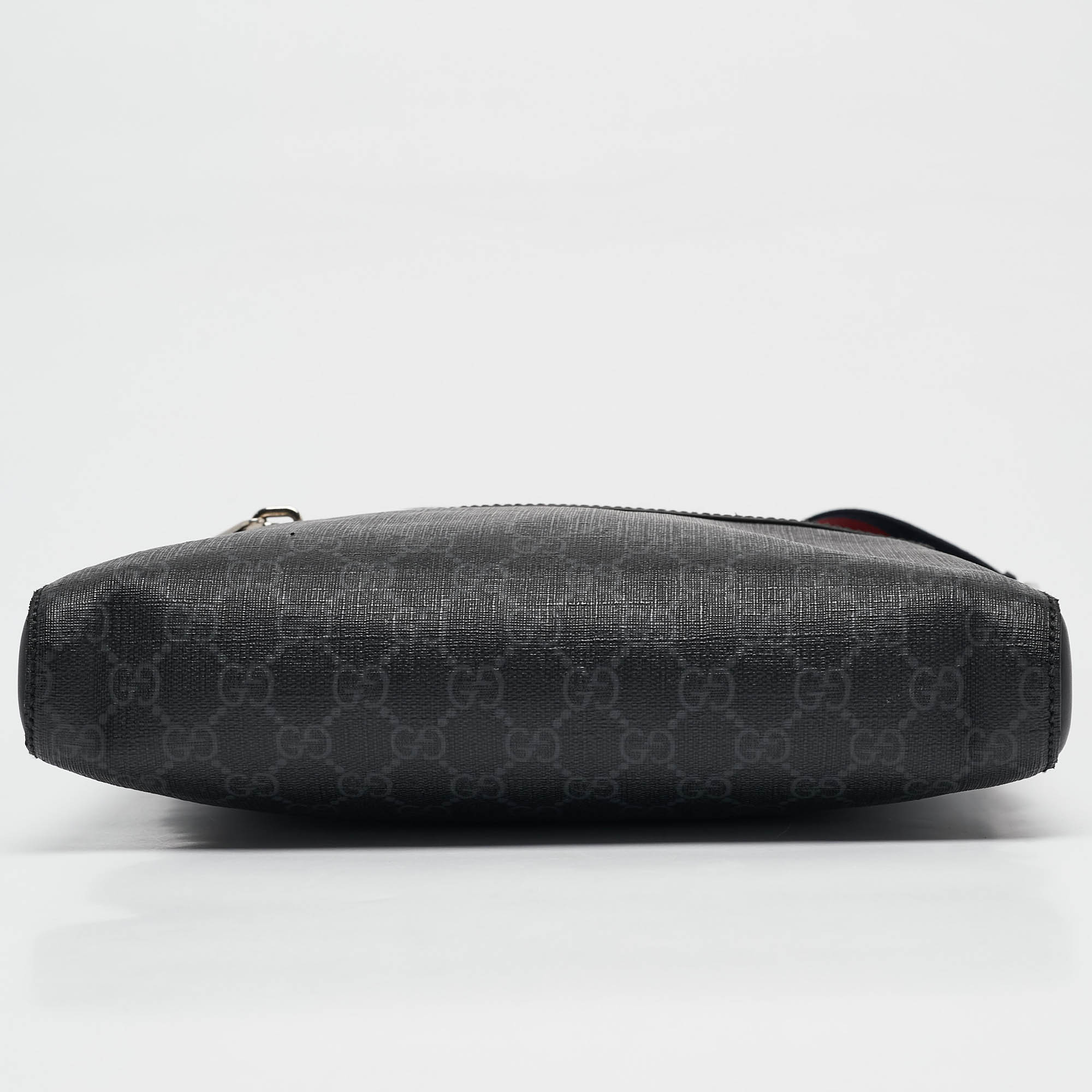 Gucci Black GG Supreme Canvas and Leather Flat Messenger Bag 