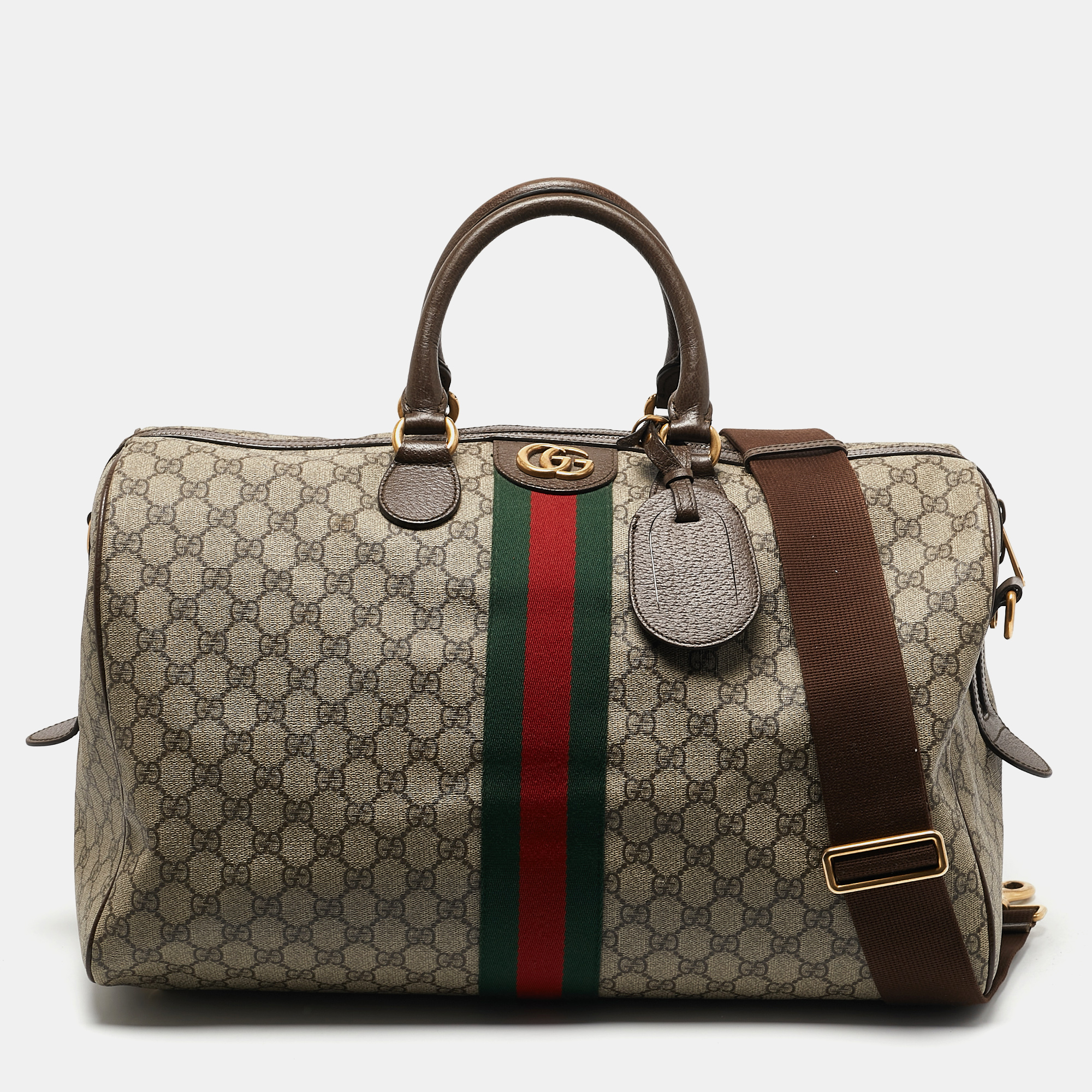 

Gucci Brown/Beige GG Supreme Canvas Web Ophidia Carry-On Duffle Bag