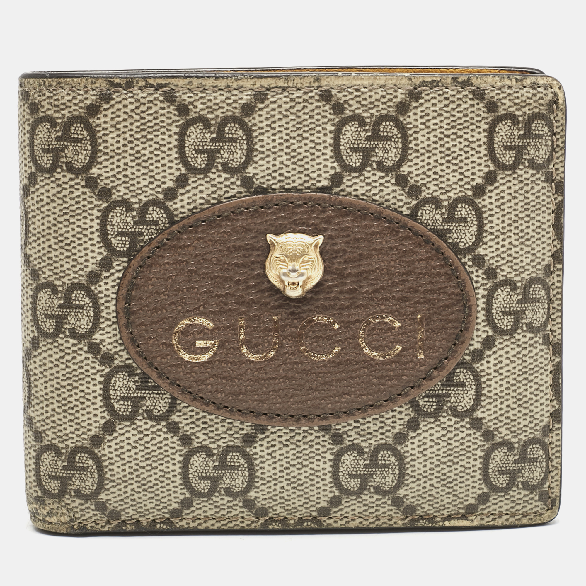 

Gucci Beige/Brown GG Supreme Canvas and Leather Tiger Head Bifold Wallet