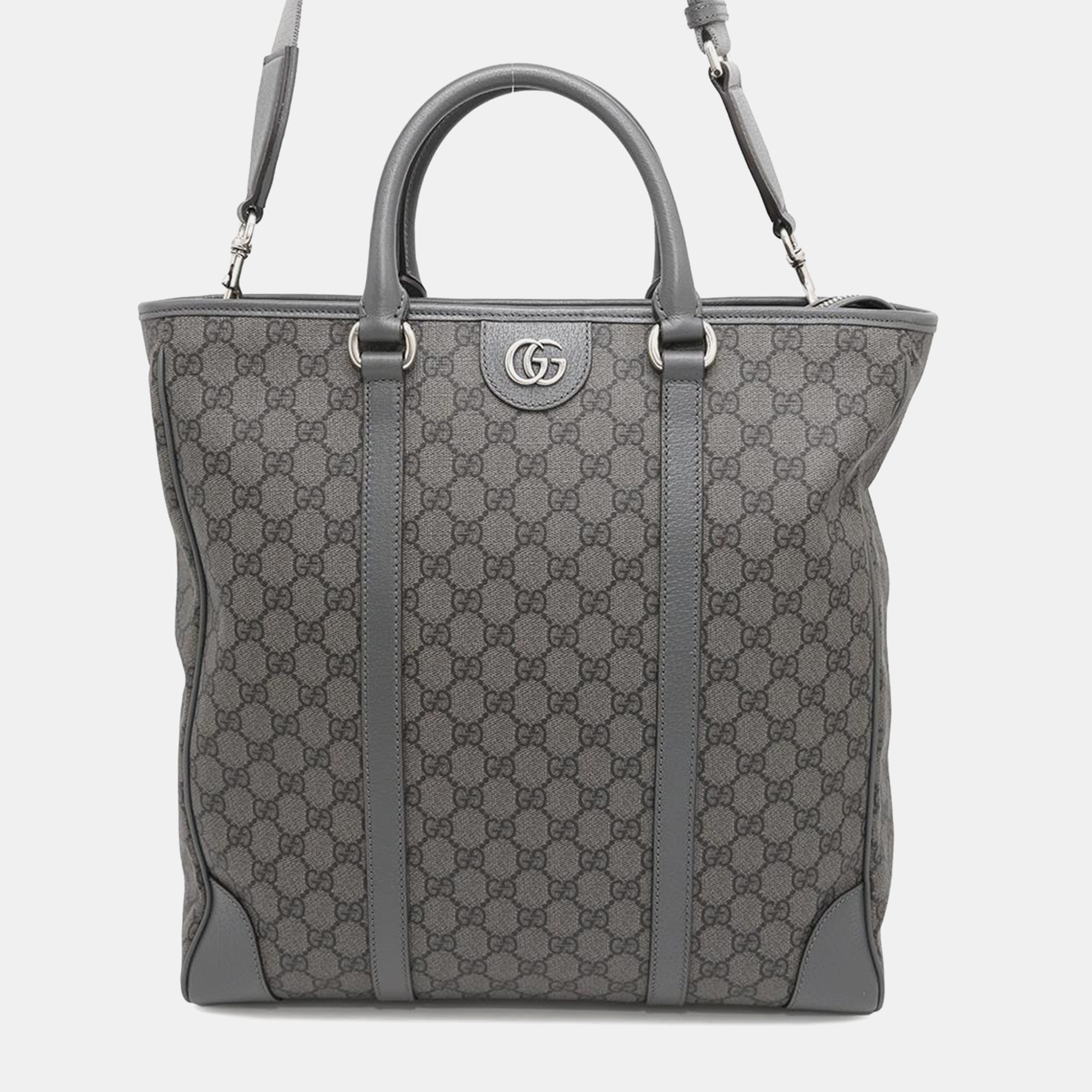 

Gucci Offdia 2Way Tote Bag Gray Gg Supremecanvas Leather Size Medium, Grey