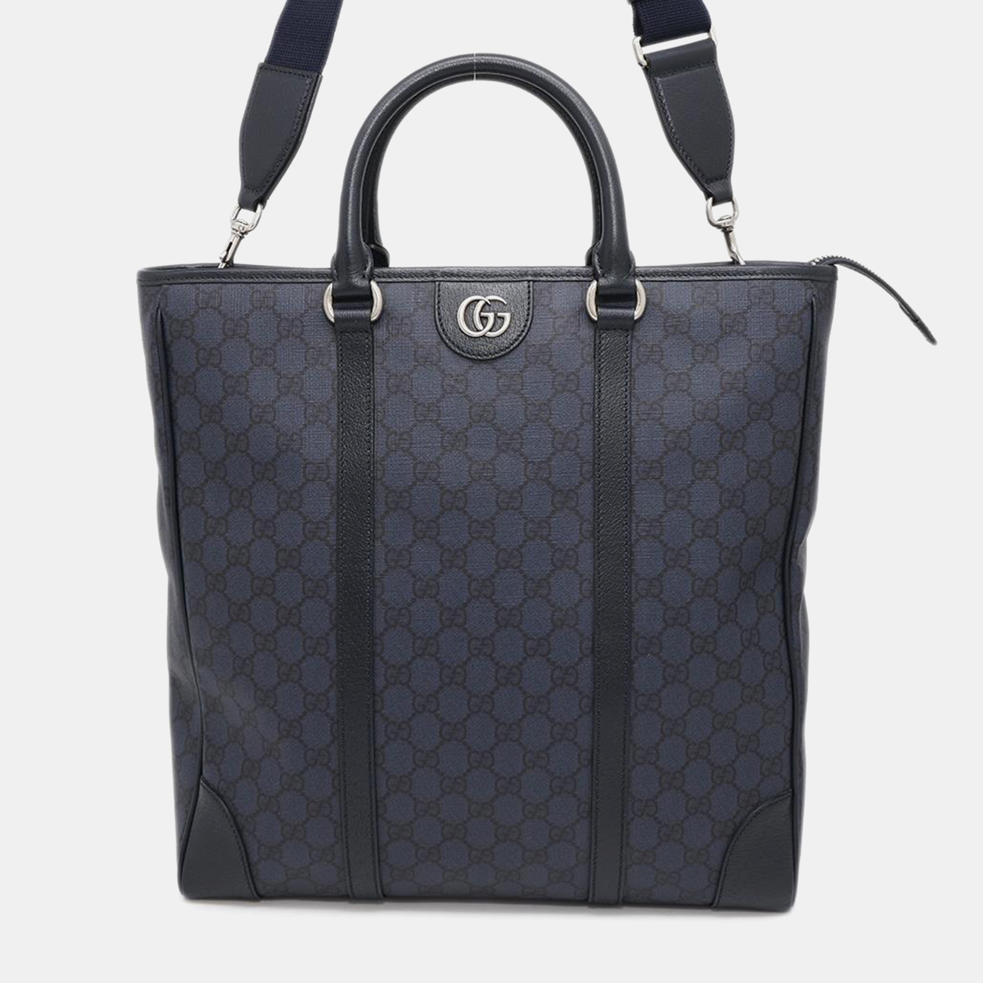 

Gucci Navy PVC Leather Ophidia Tote Bag, Navy blue