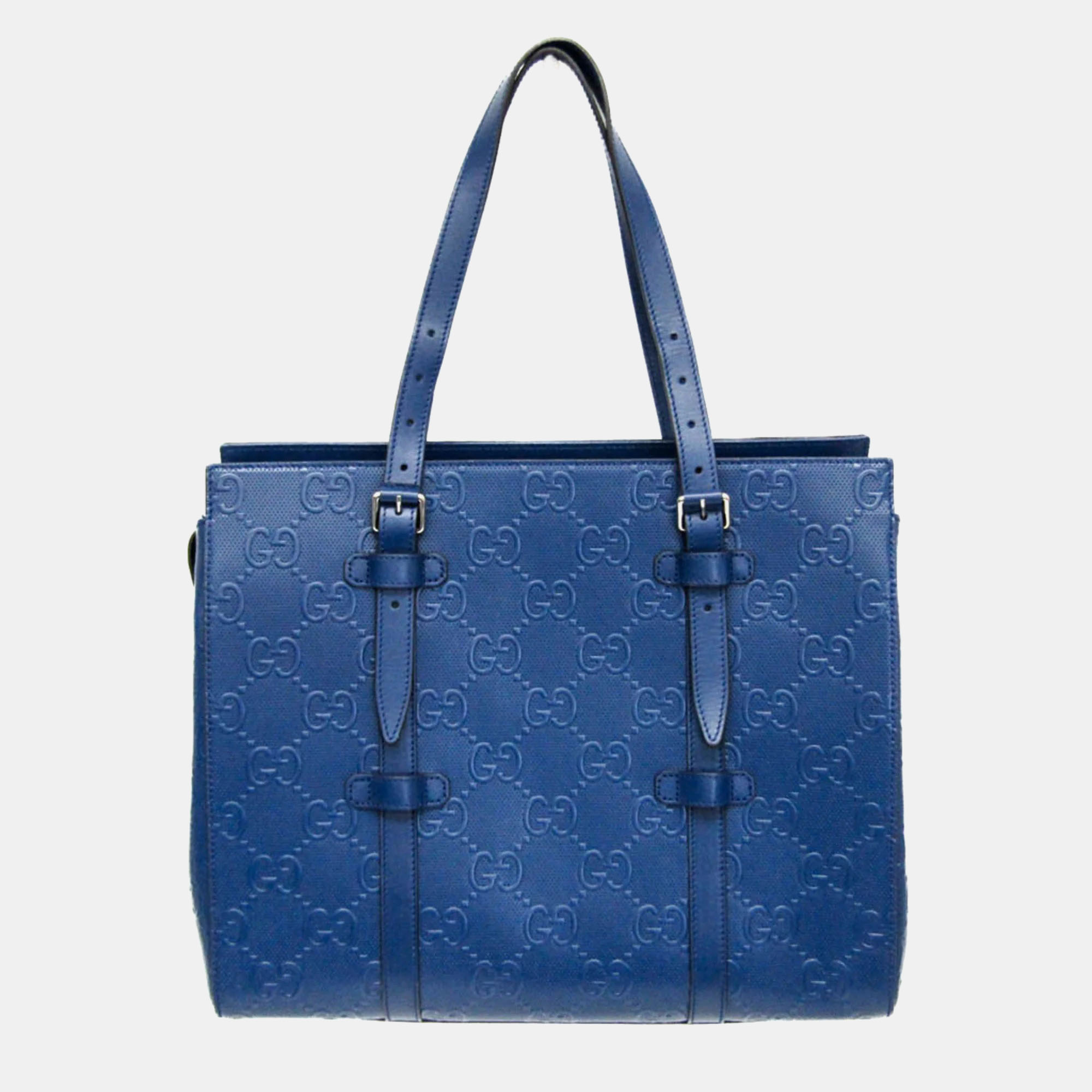 

Gucci Blue GG Embossed Tote Leather Tote Bag