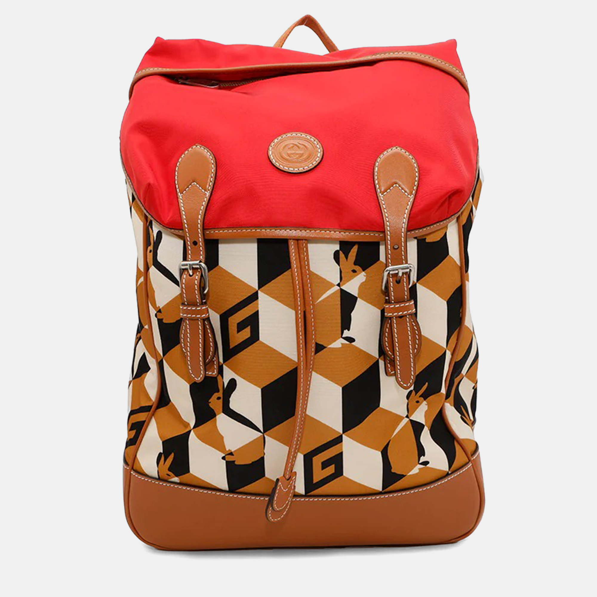 

Gucci Interlocking G Rabbit Brown Red Nylon Leather Backpack