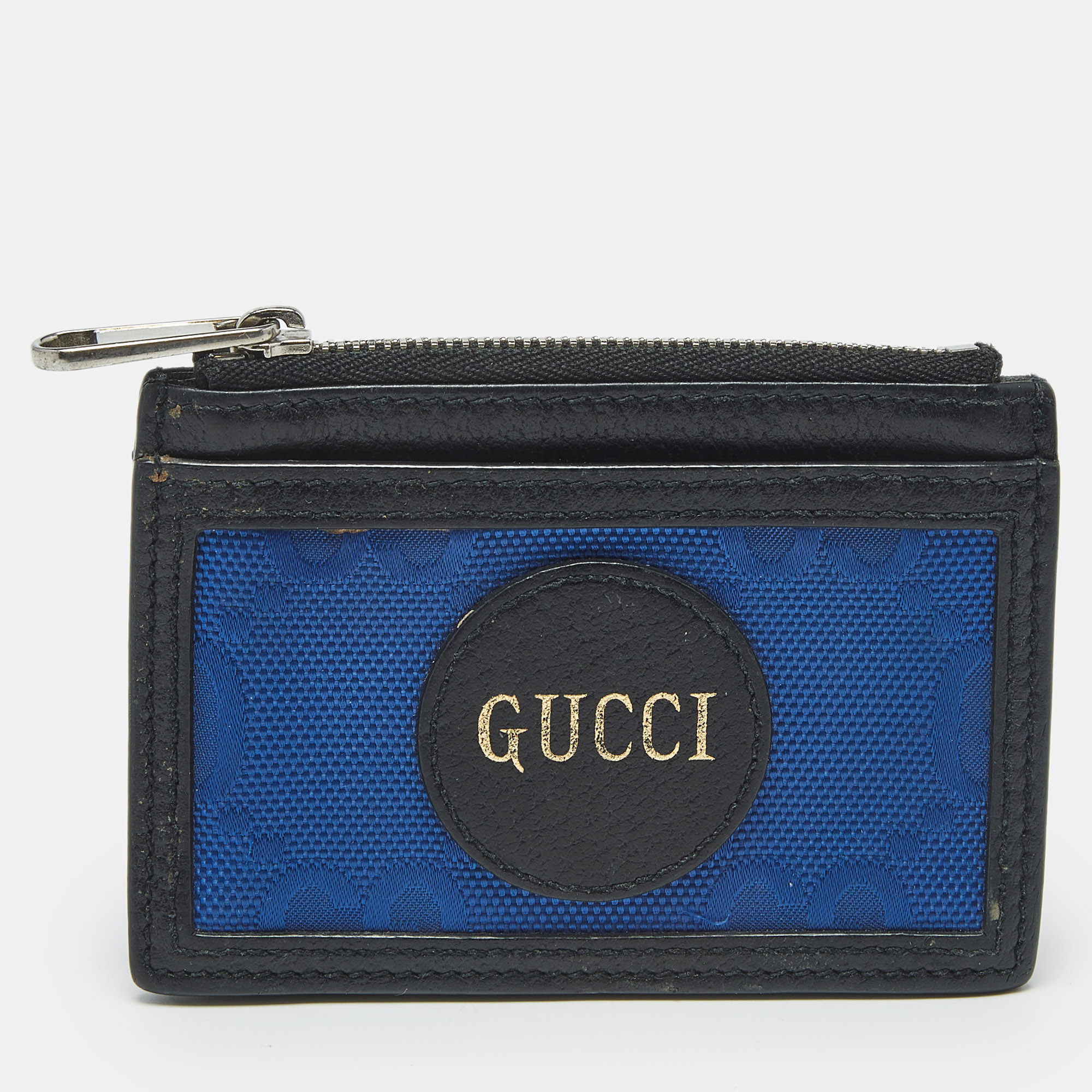 Pre-owned Gucci Blue/black Gg Nylon And Leather Off The Grid Card Case
