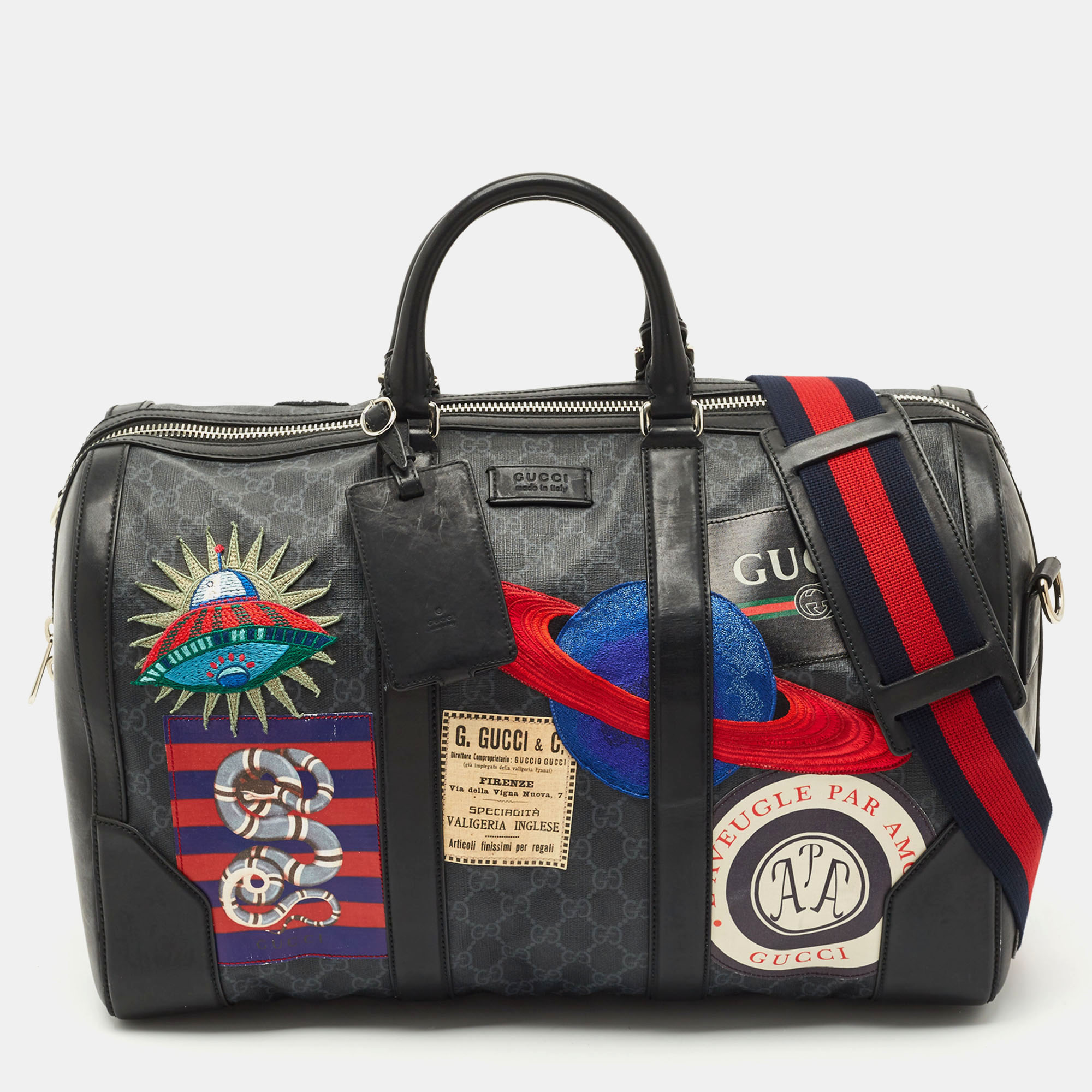 

Gucci Black/Grey GG Supreme Canvas  Patchwork Duffel Bag