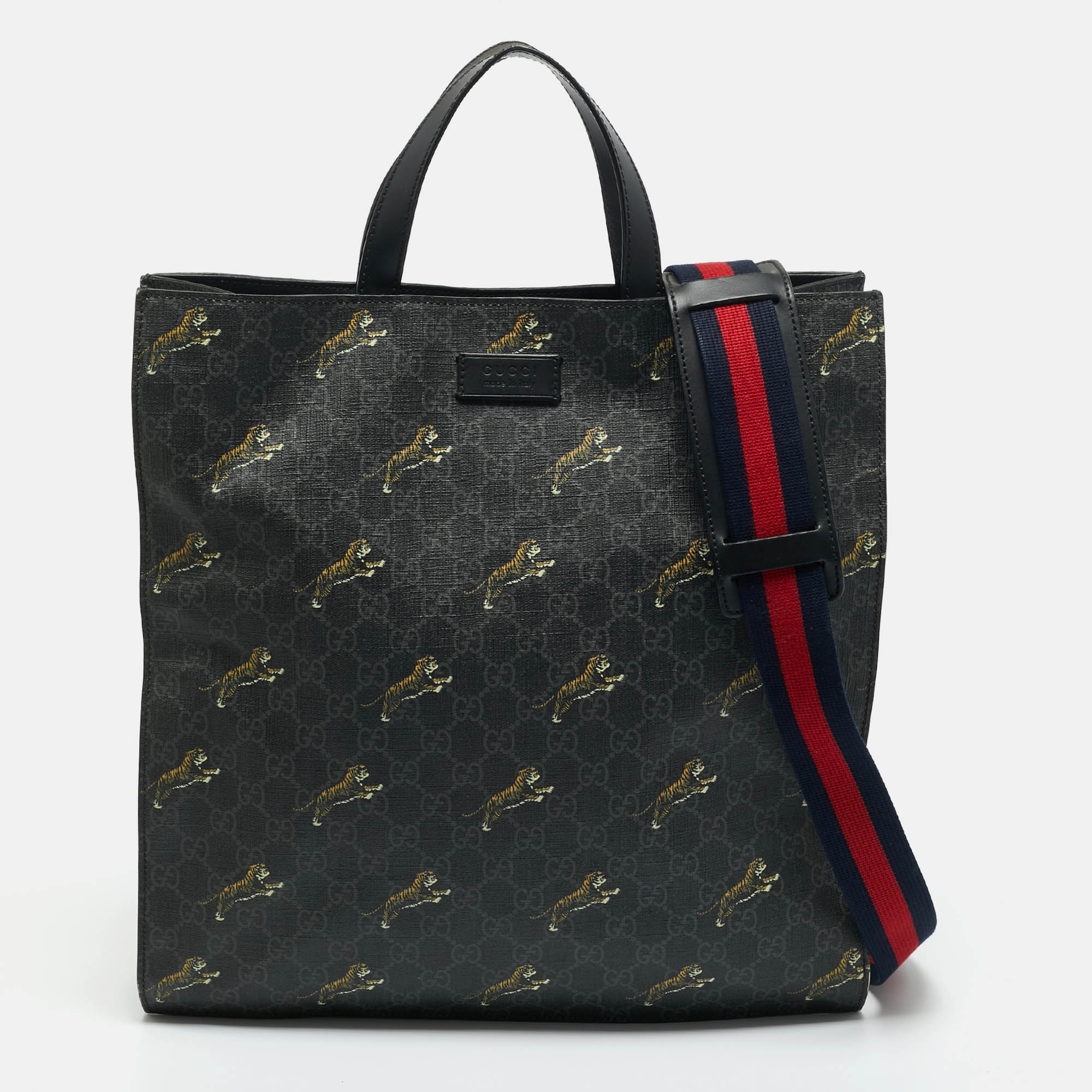 

Gucci Black GG Supreme Canvas Tiger Print Vertical Tote