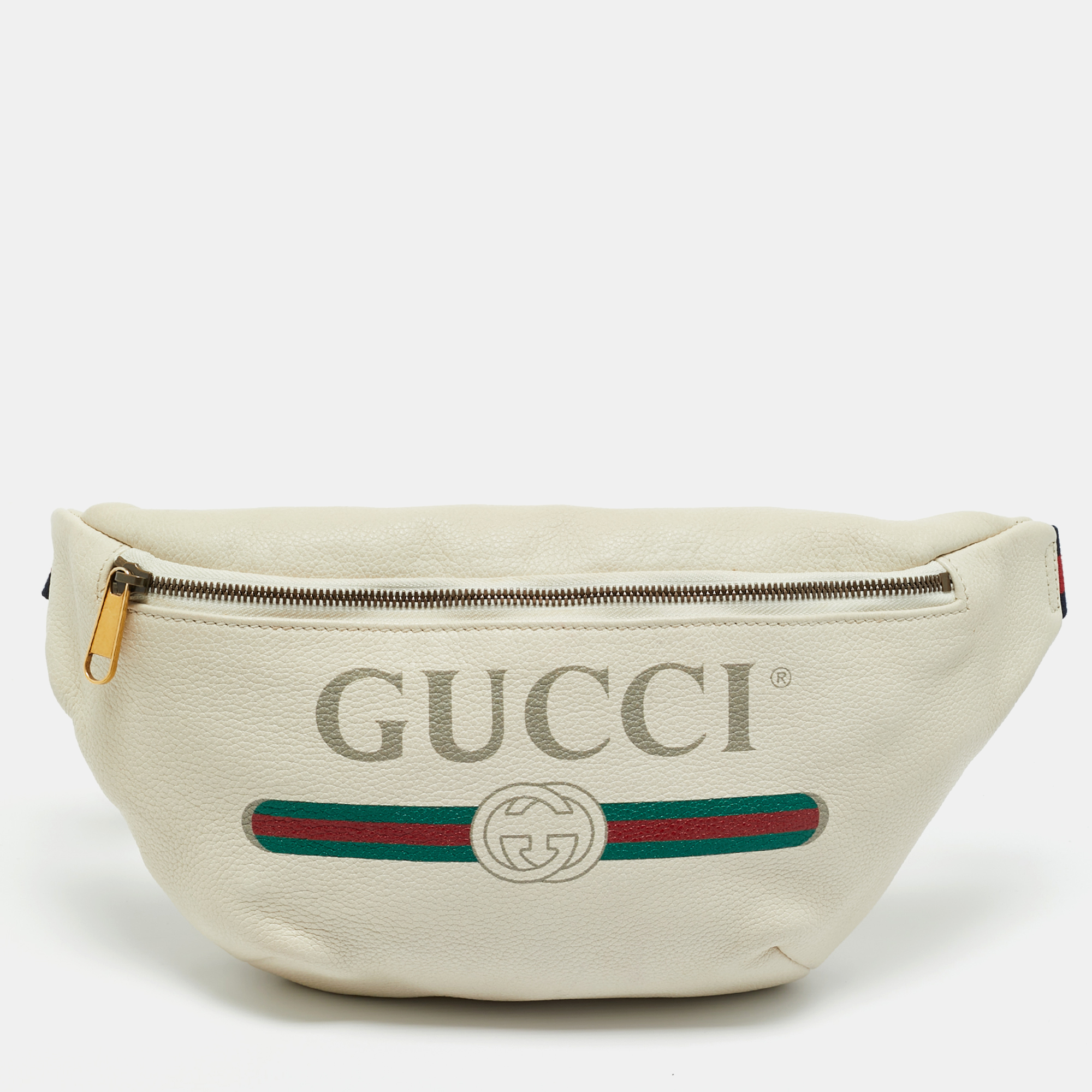 Gucci Off White Leather Logo Web Belt Bag