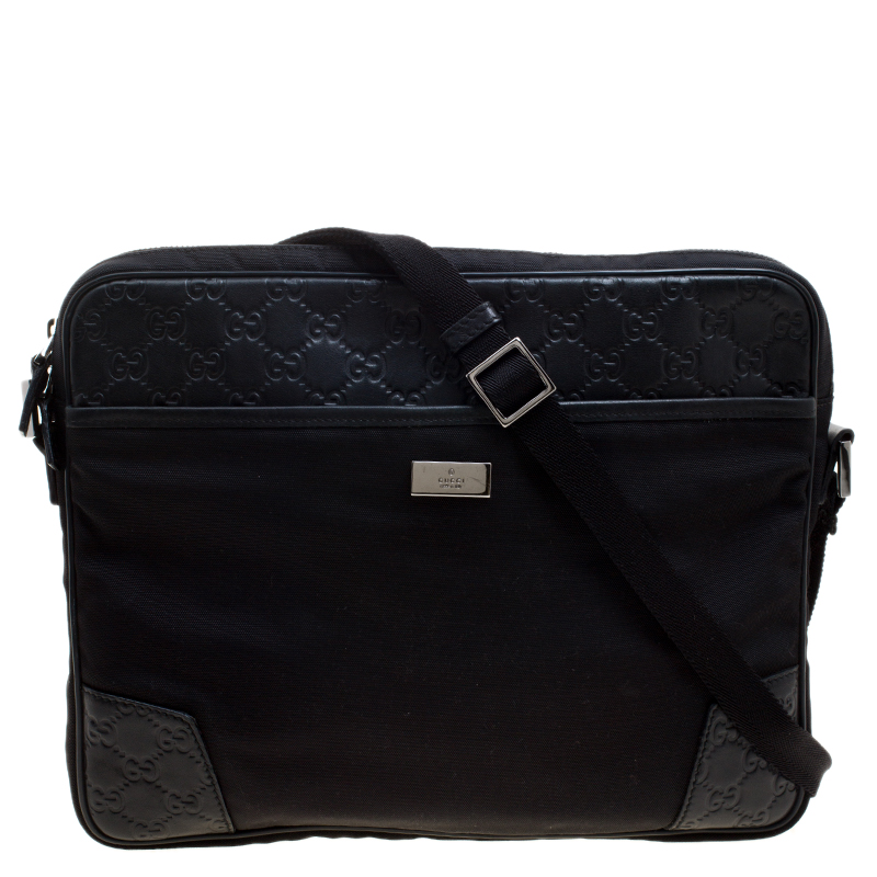 Gucci Black Nylon and Guccissima Leather Messenger Bag