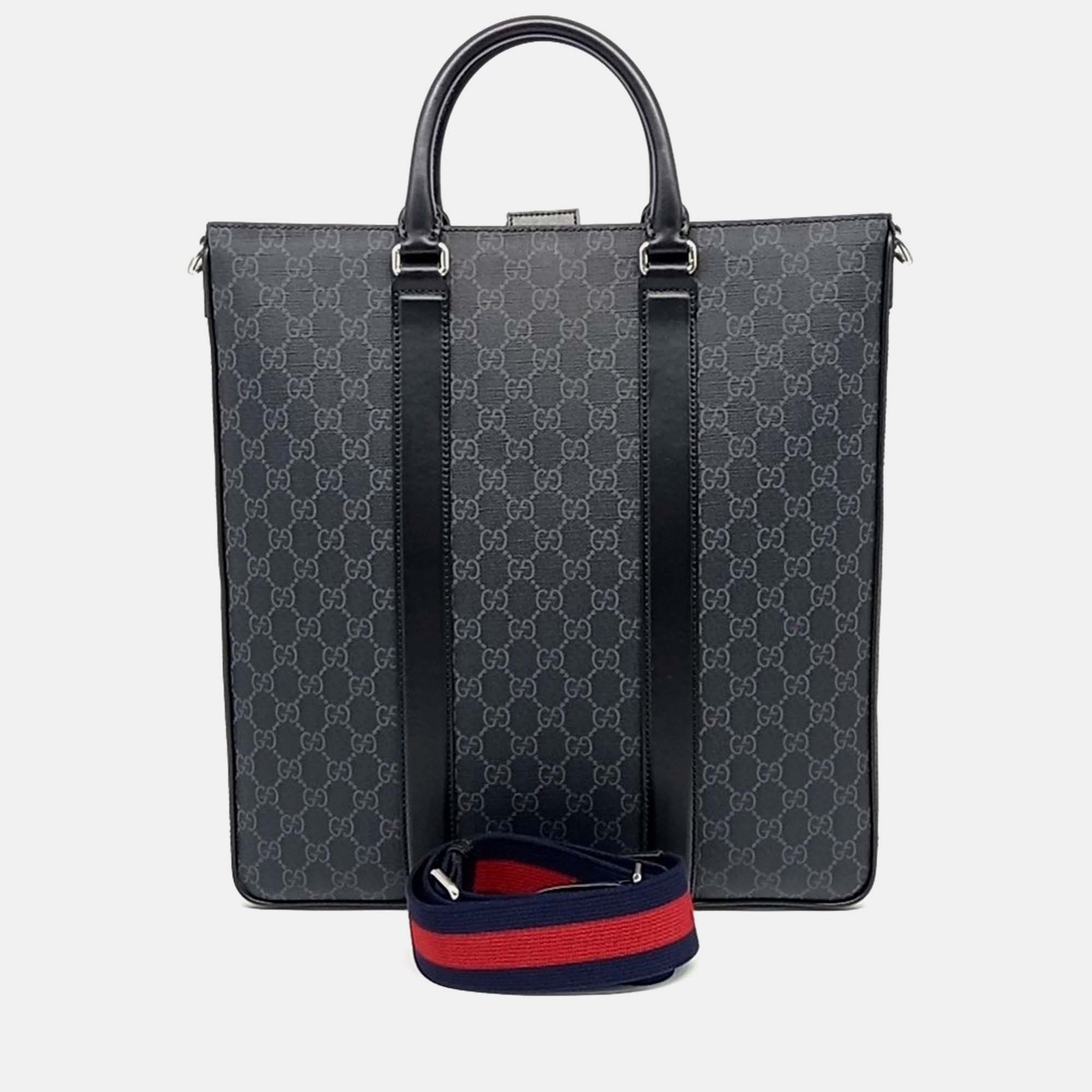 

Gucci Black Leather Supreme Tote and Crossbody Bag