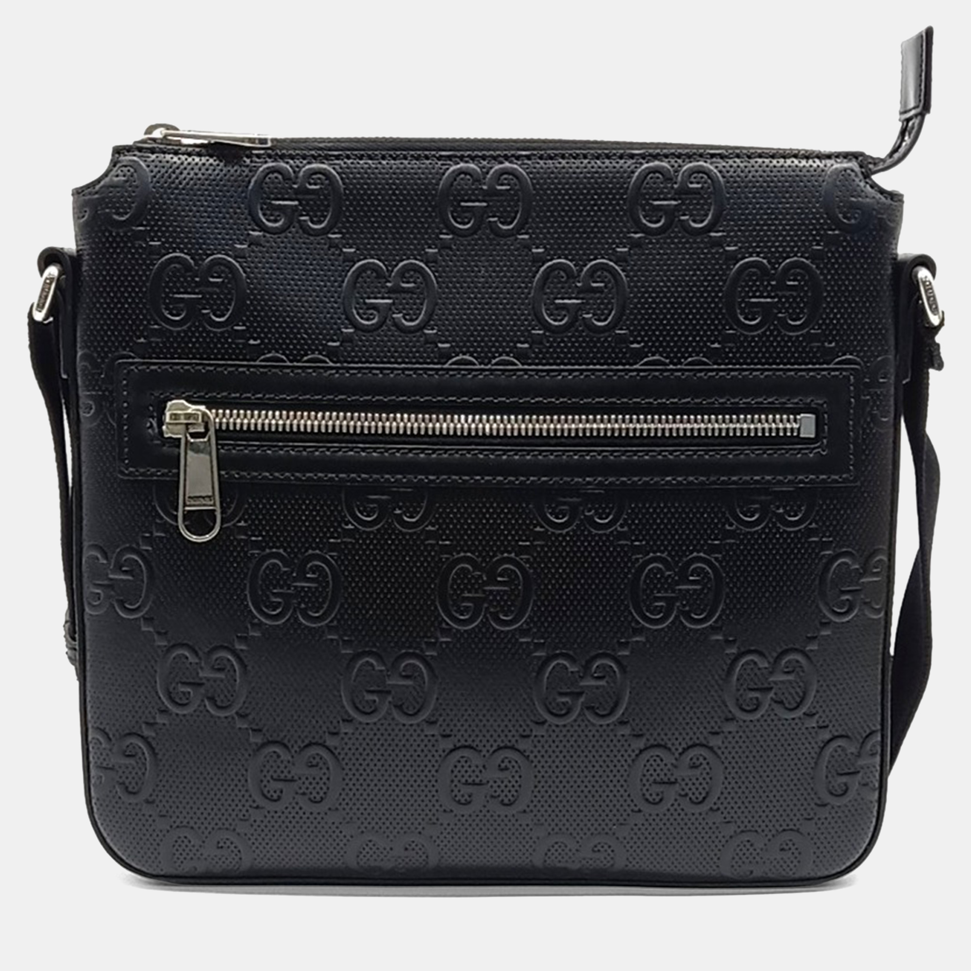 

Gucci Black Leather GG Embossed Messenger Crossbody Bag