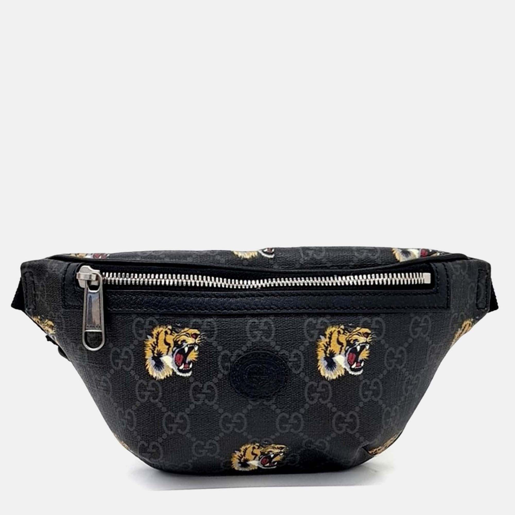 

Gucci Grey Coated Canvas Tiger GG Belt Bag