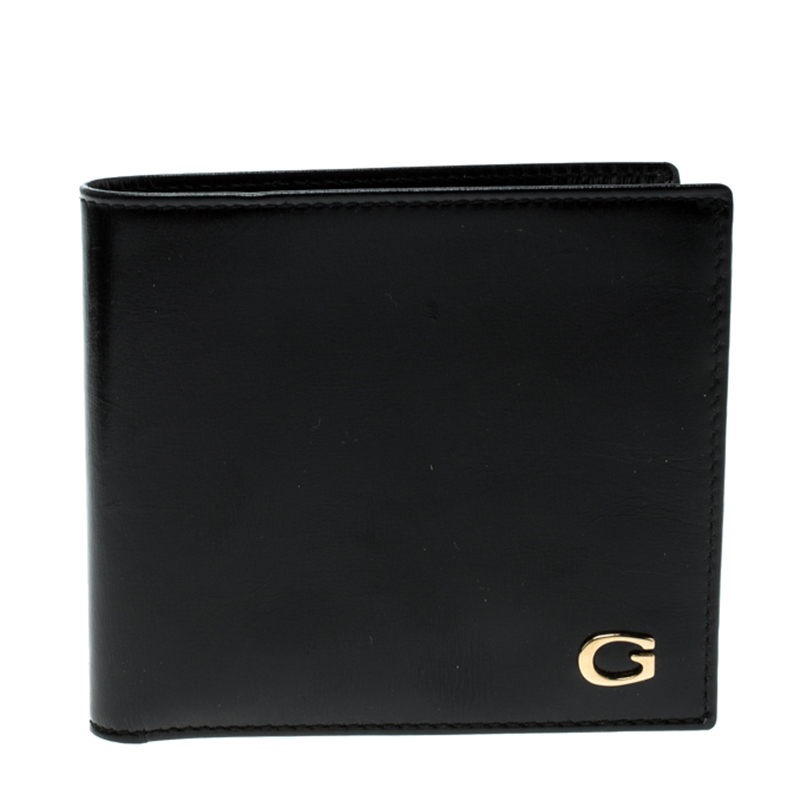 Gucci Black Glossy Leather Logo Bifold Wallet