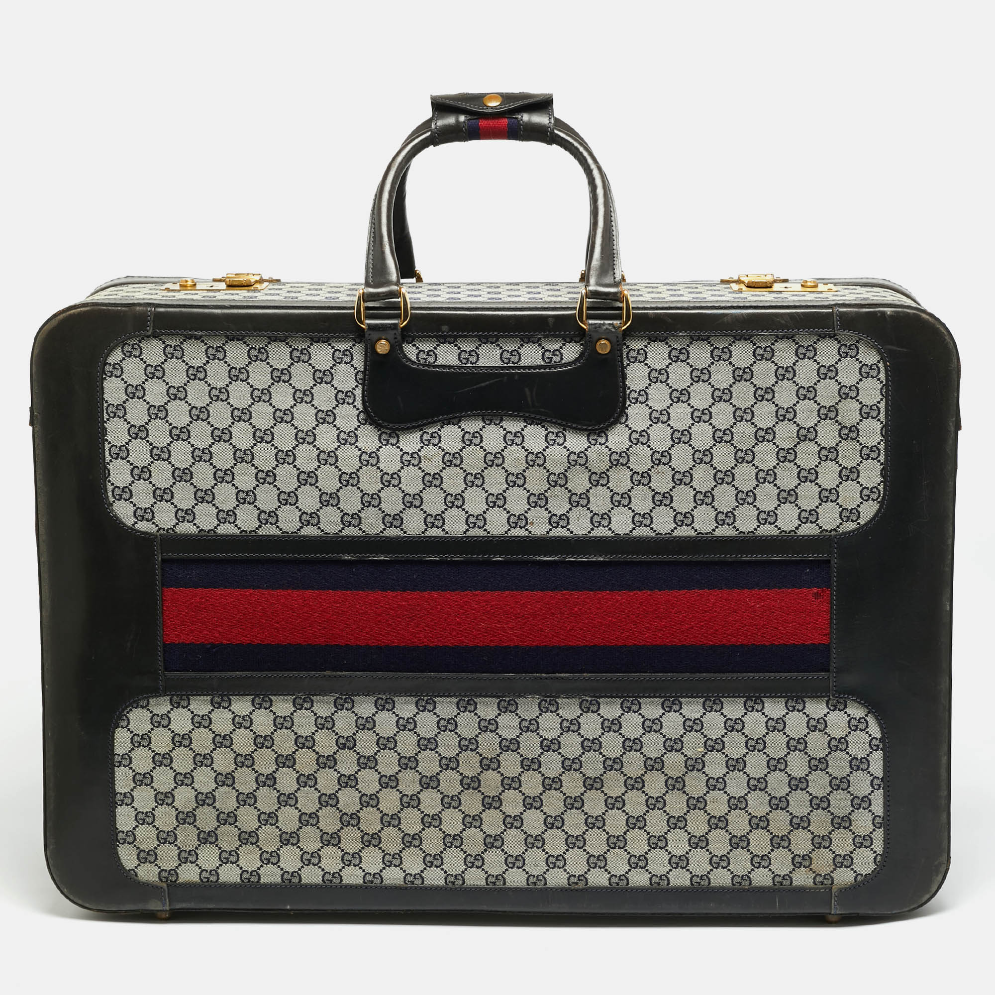 

Gucci Black/Navy Blue GG Canvas and Leather Web Trunk Suitcase