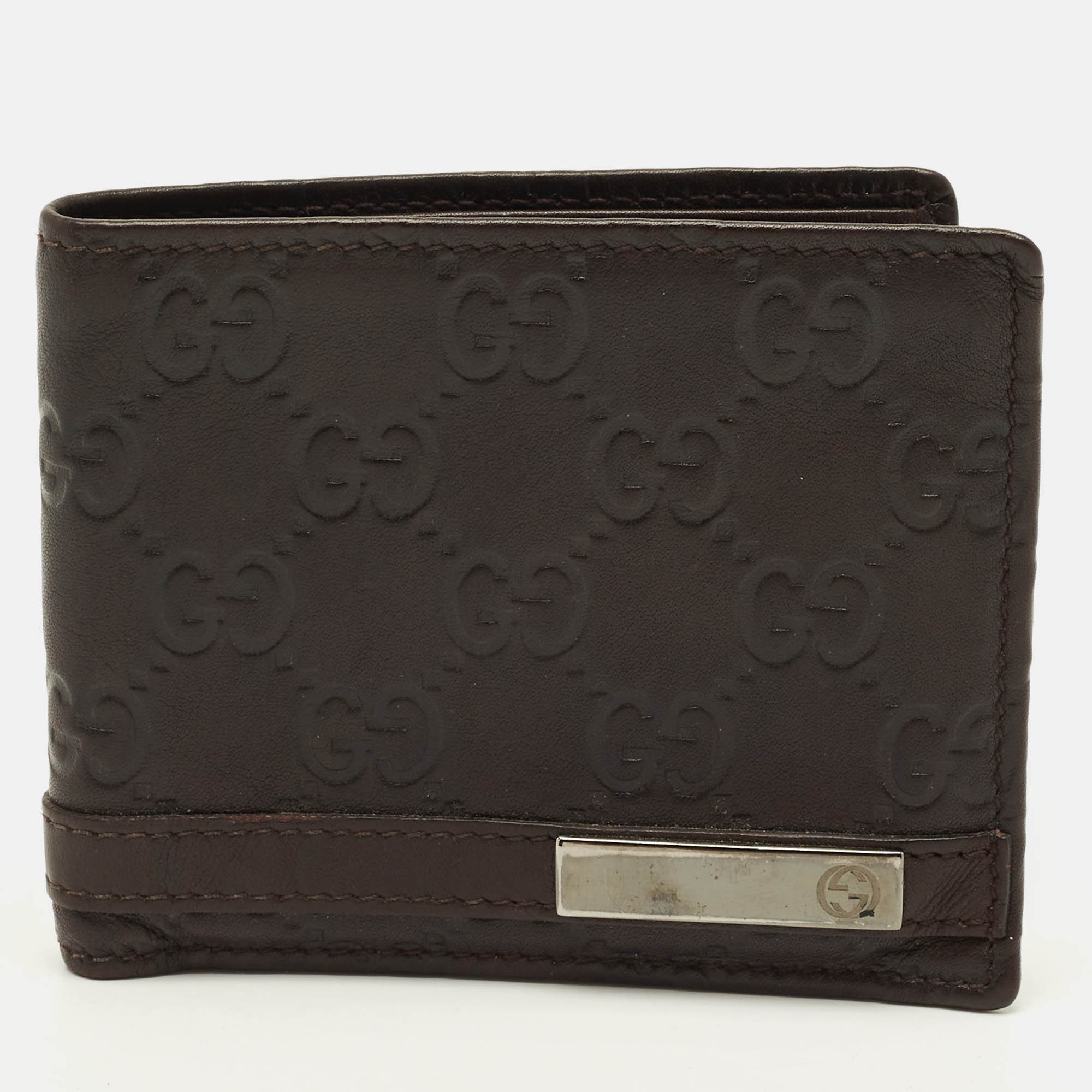 Pre-owned Gucci Ssima Leather Bifold Wallet In Brown