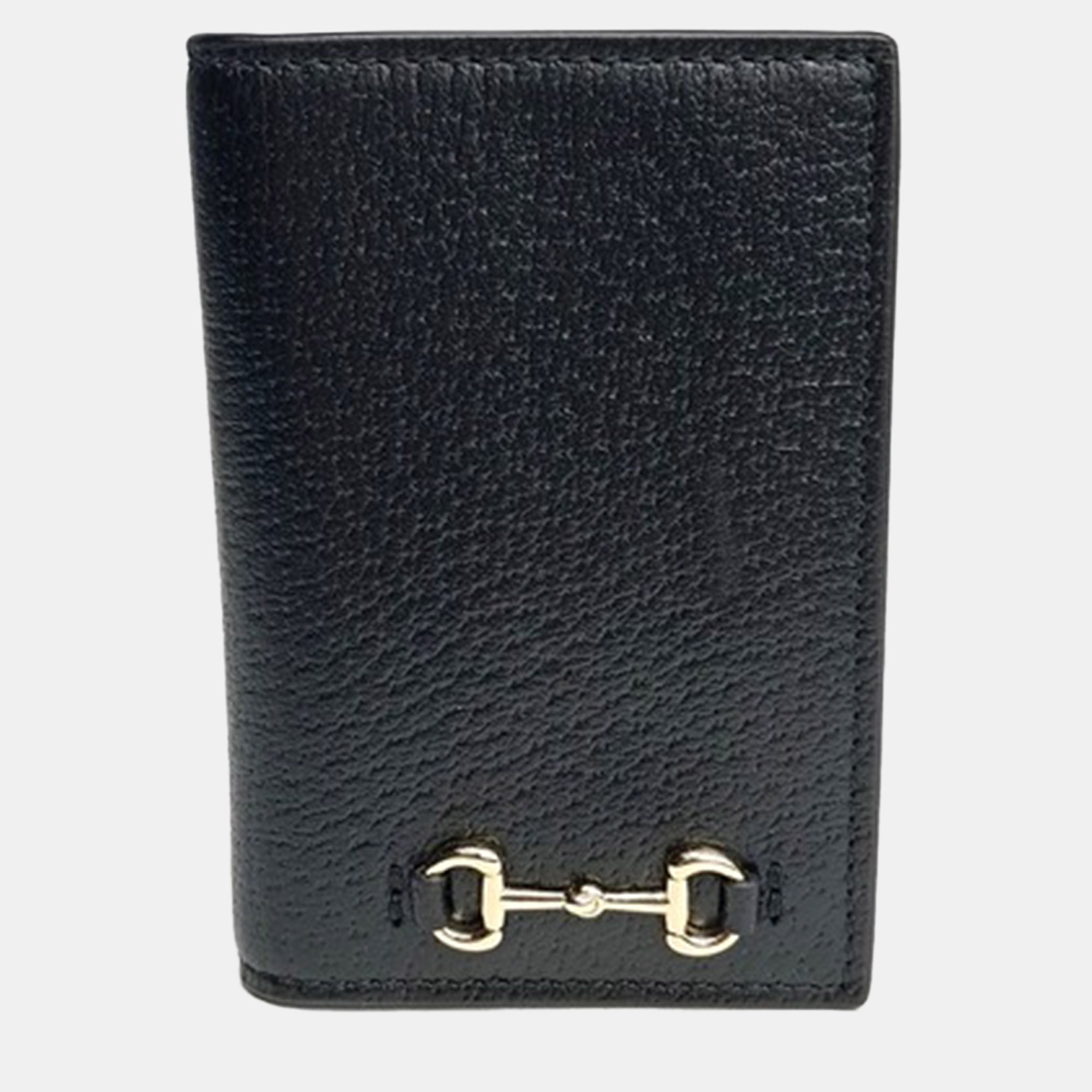 Pre-owned Gucci Black Leather Horsebit Card Holder