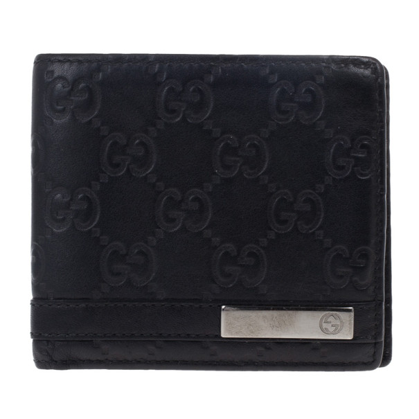 Gucci Black Leather Metal Bar Bi-Fold Wallet