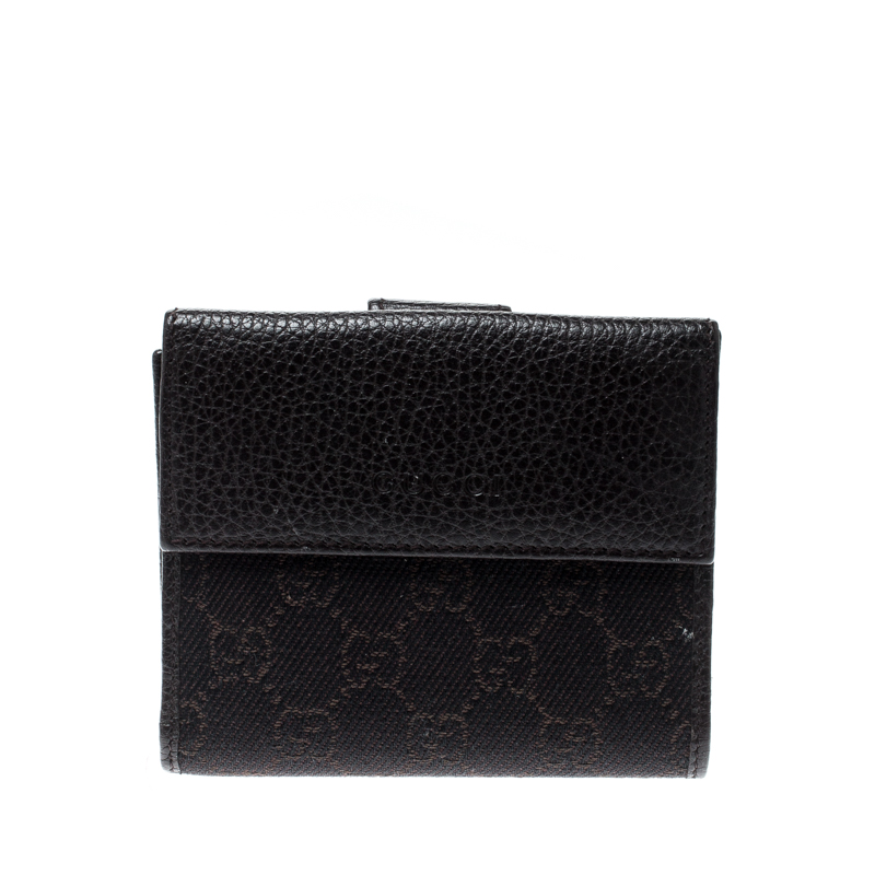 Gucci Dark Brown GG Canvas and Leather Compact Wallet