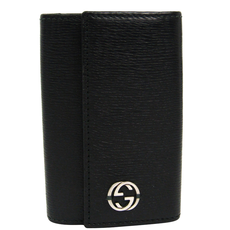 Gucci Black Leather Interlocking Key Case