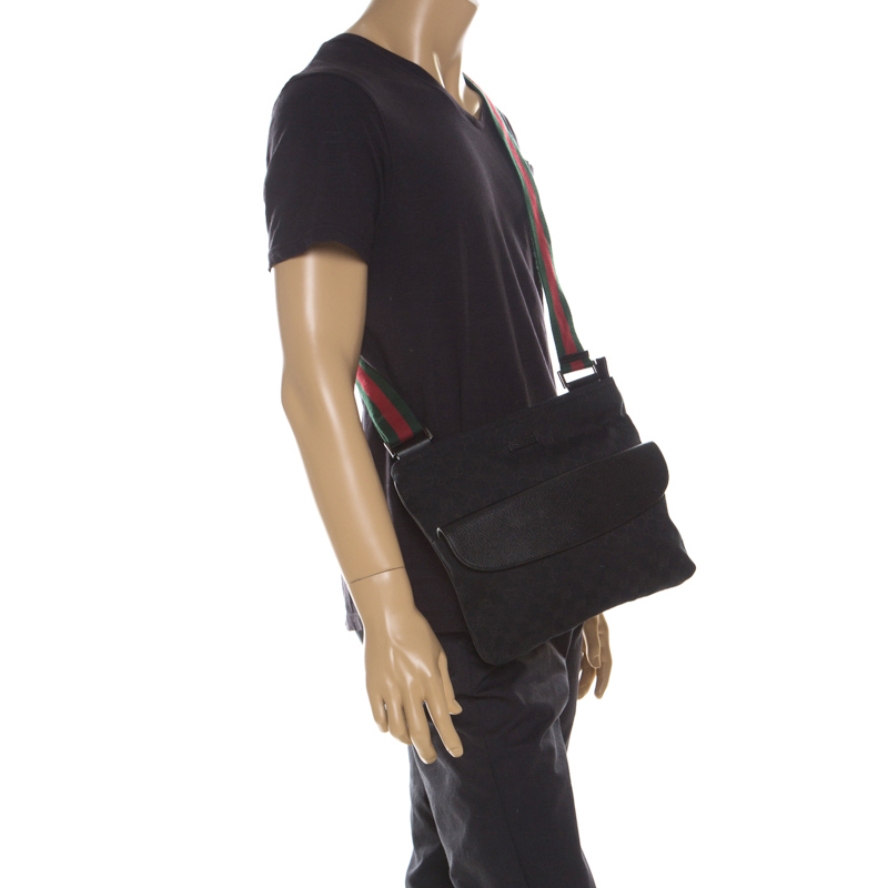 

Gucci Black GG Canvas Web Messenger Bag