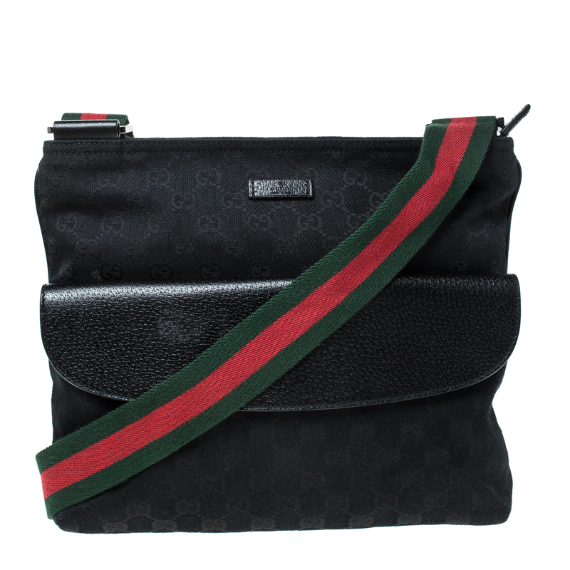 Gucci Black GG Canvas Web Messenger Bag