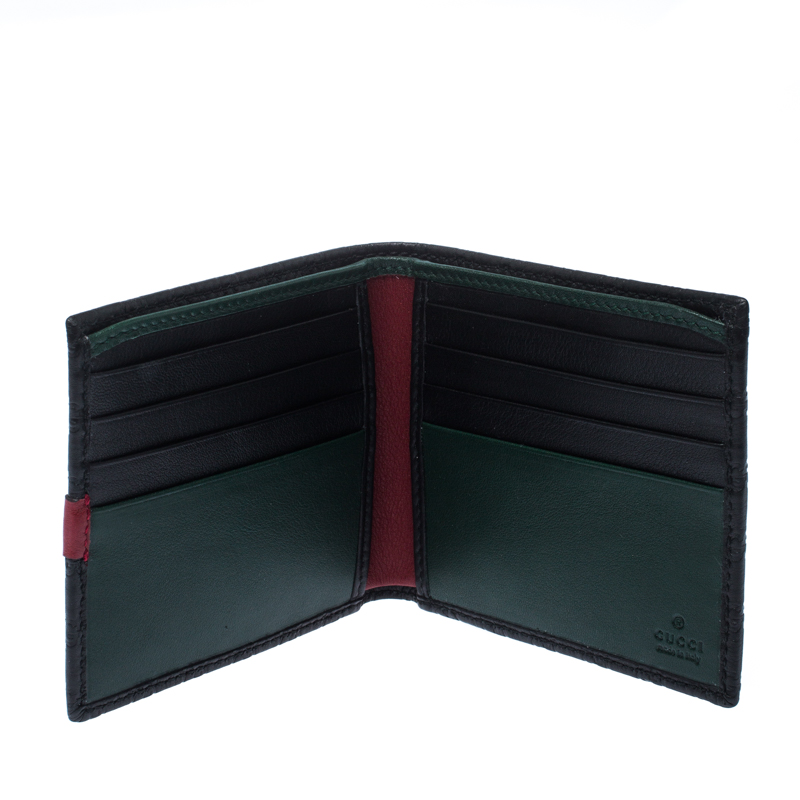 

Gucci Metallic Black/Red Micro Guccissima Leather Bifold Wallet