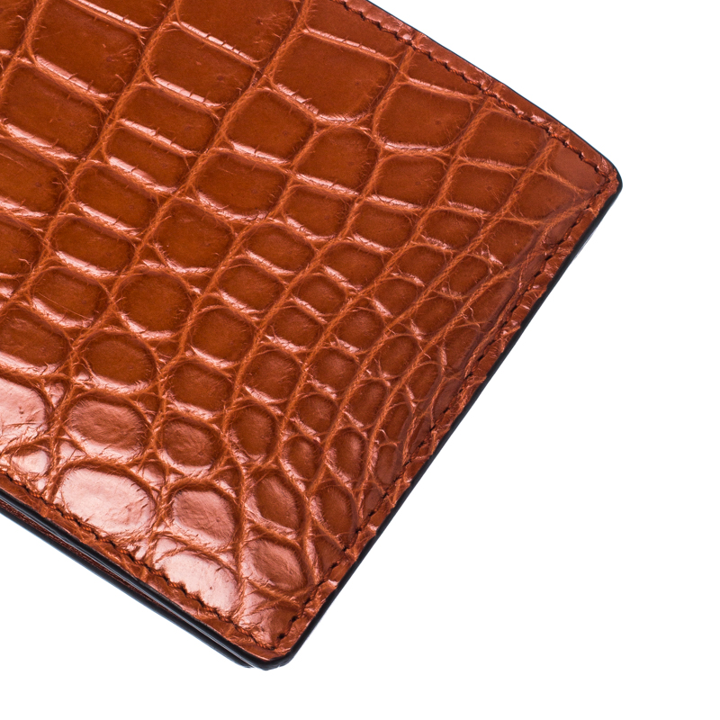 Gucci Men's Red Orange Diamante Leather Bi-fold Wallet w/coin Pocket 237359  6516