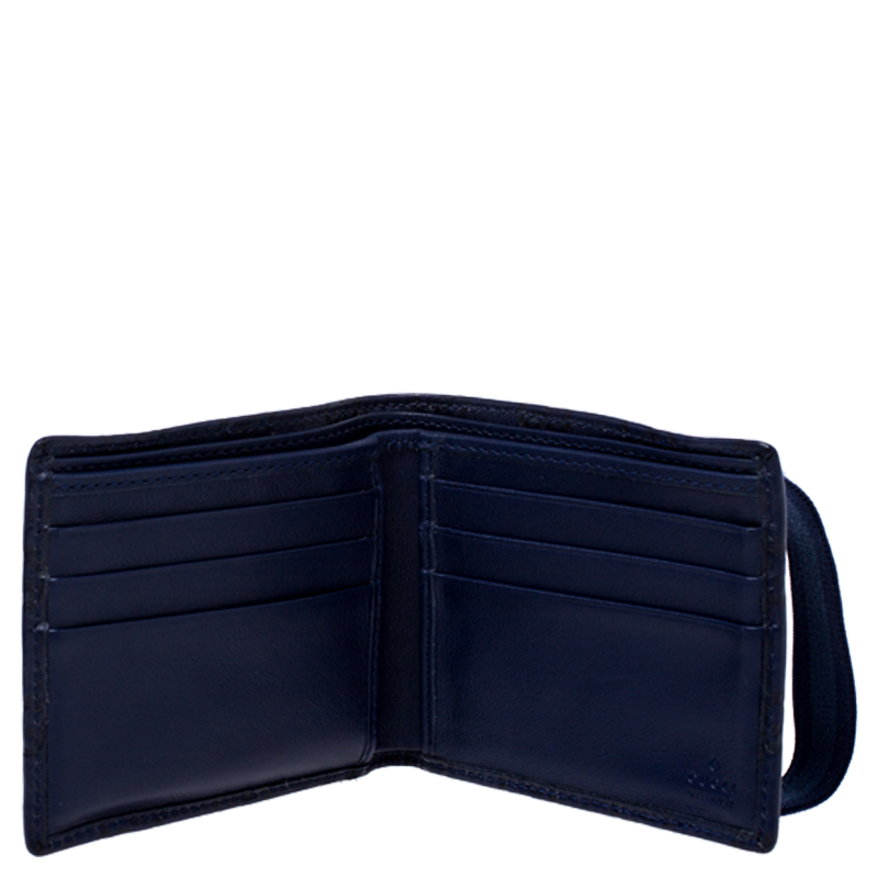 

Gucci Blue Guccissima Leather Web Detail Bi Fold Wallet