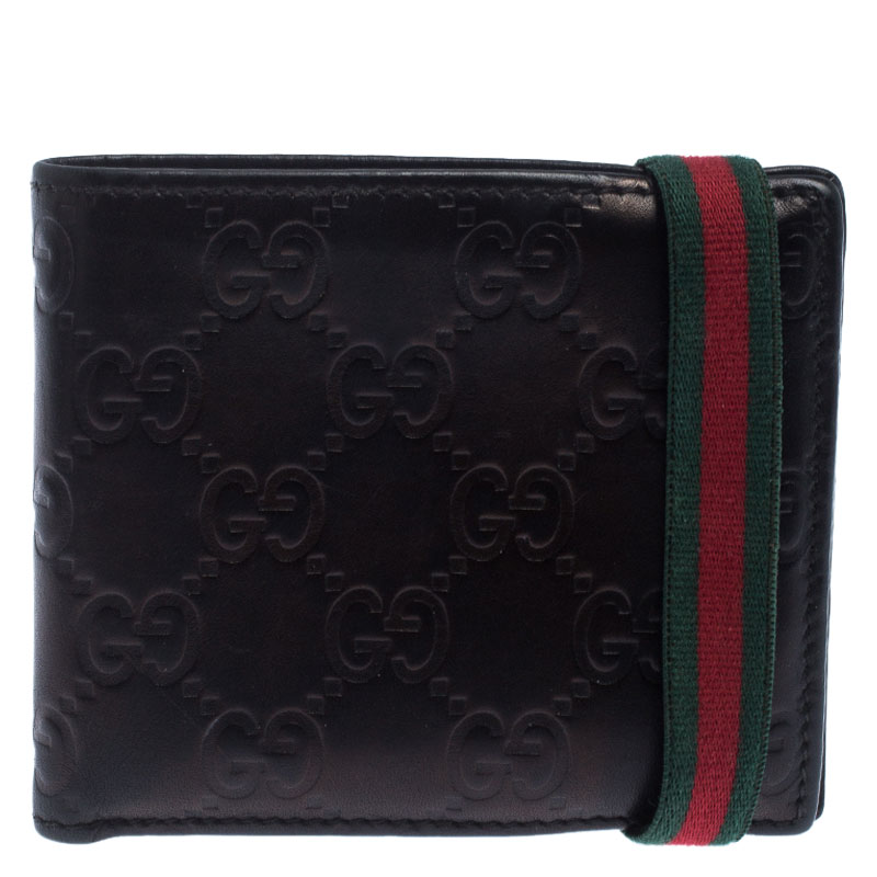 Gucci Black Guccissima Leather Web Bifold Wallet