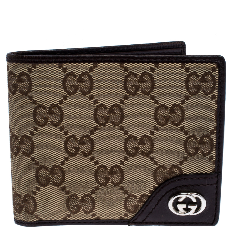 Gucci Dark Brown/Beige GG Canvas and Leather Bifold Wallet