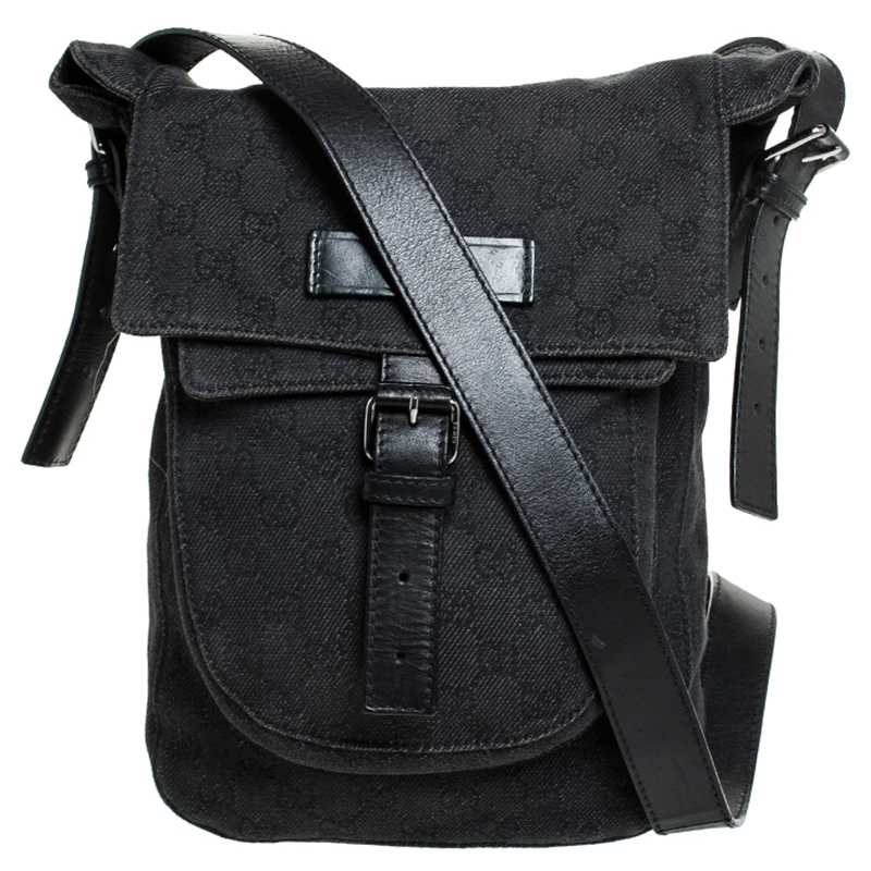 Gucci Black GG Canvas Messenger Bag