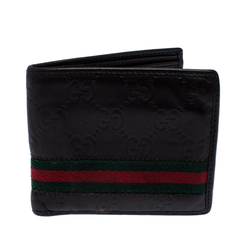 Gucci Dark Brown Guccissima Leather Web Bifold Wallet